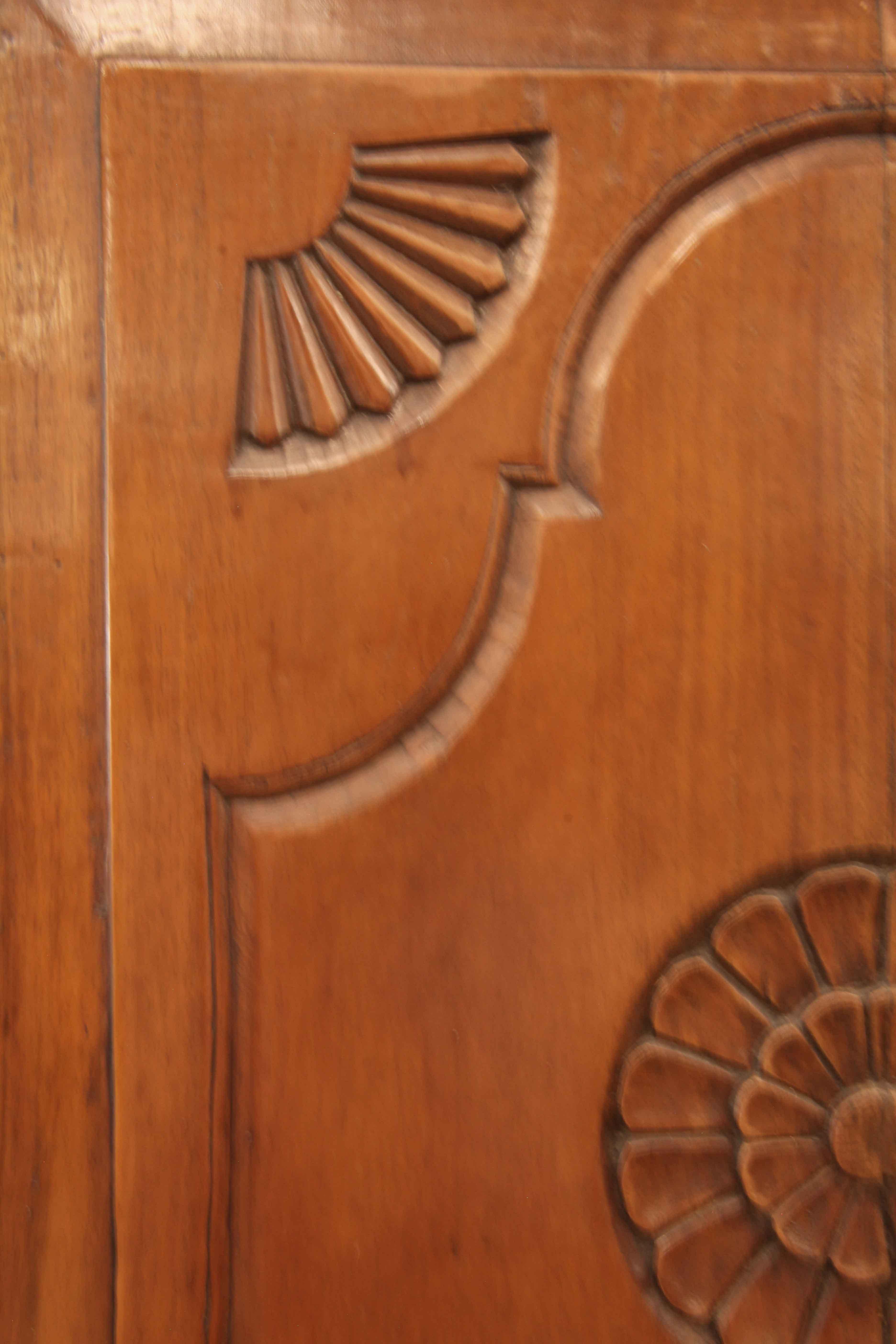 British Colonial Carved Teak Linen Press For Sale 2