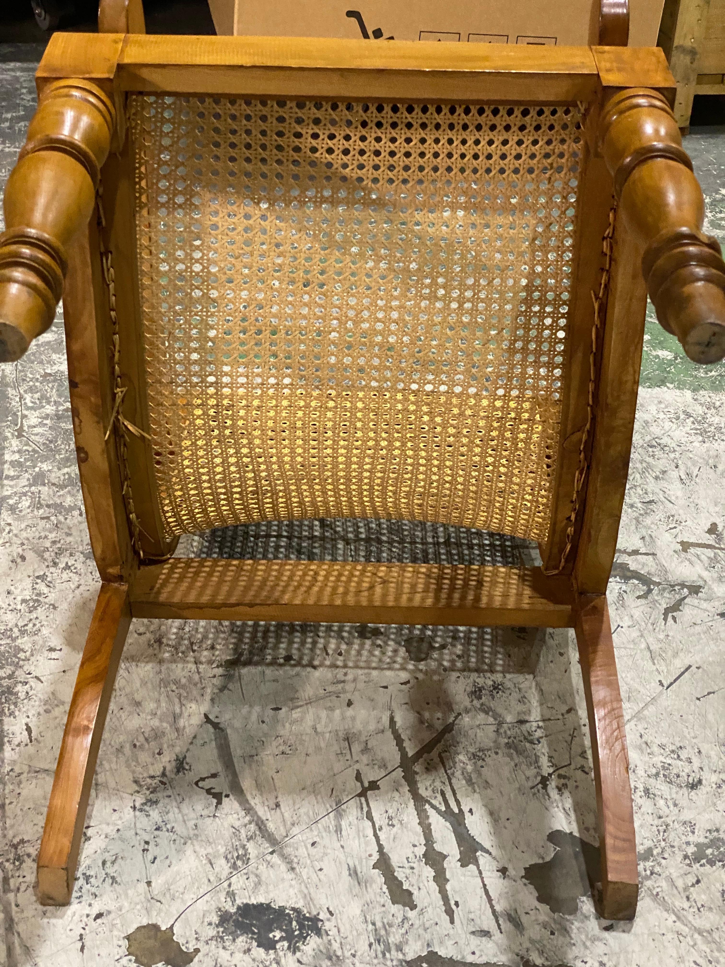 British Colonial Ceylonese Solid Satinwood & Hand Cane Armchair For Sale 4