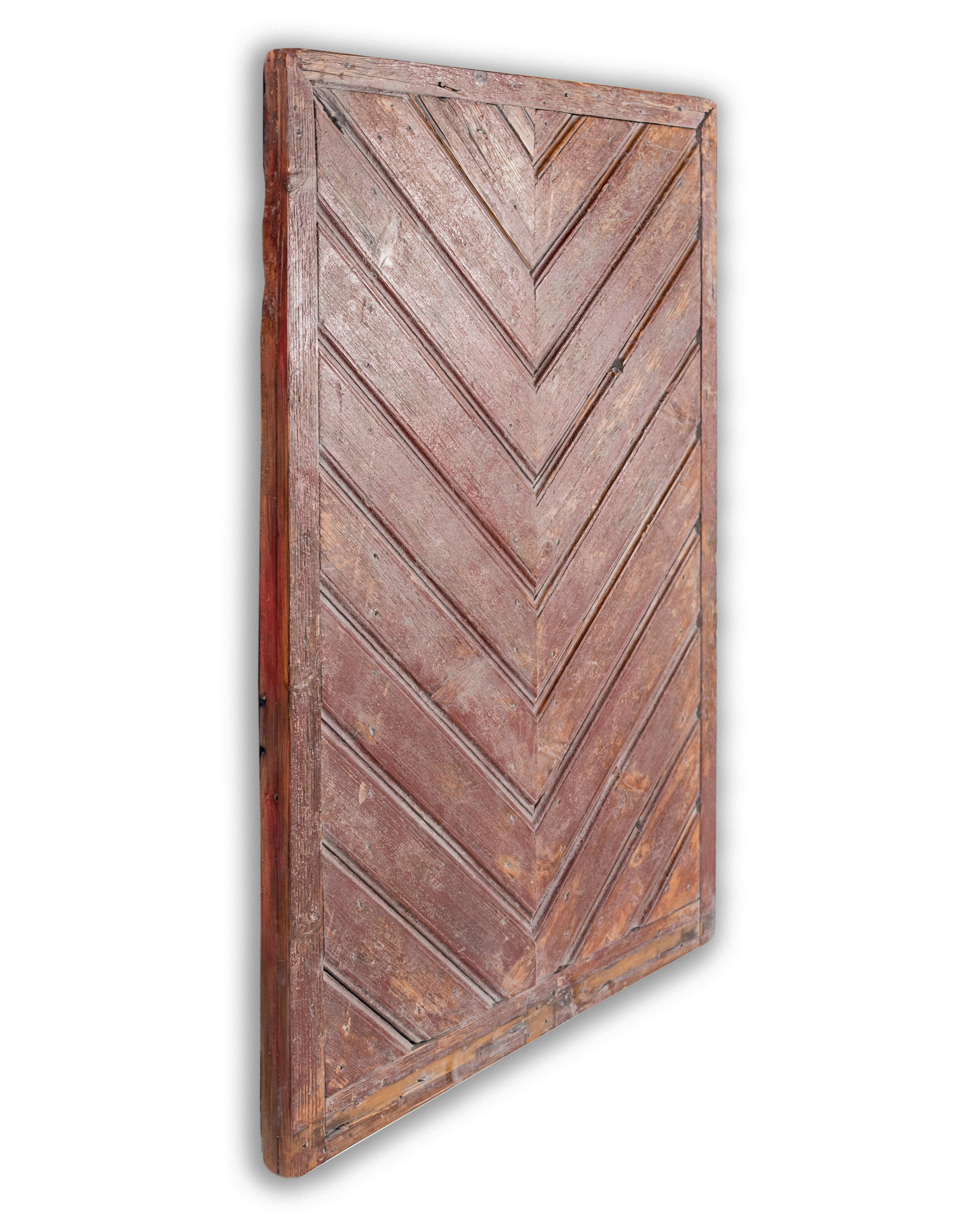 Original paint patina wood door element, evidencing wear and age. Wall decor 
In my organic, contemporary, vintage and mid-century modern aesthetic.
This piece is a part of Brendan Bass’s one-of-a-kind collection, Le Monde. French for “The World”,