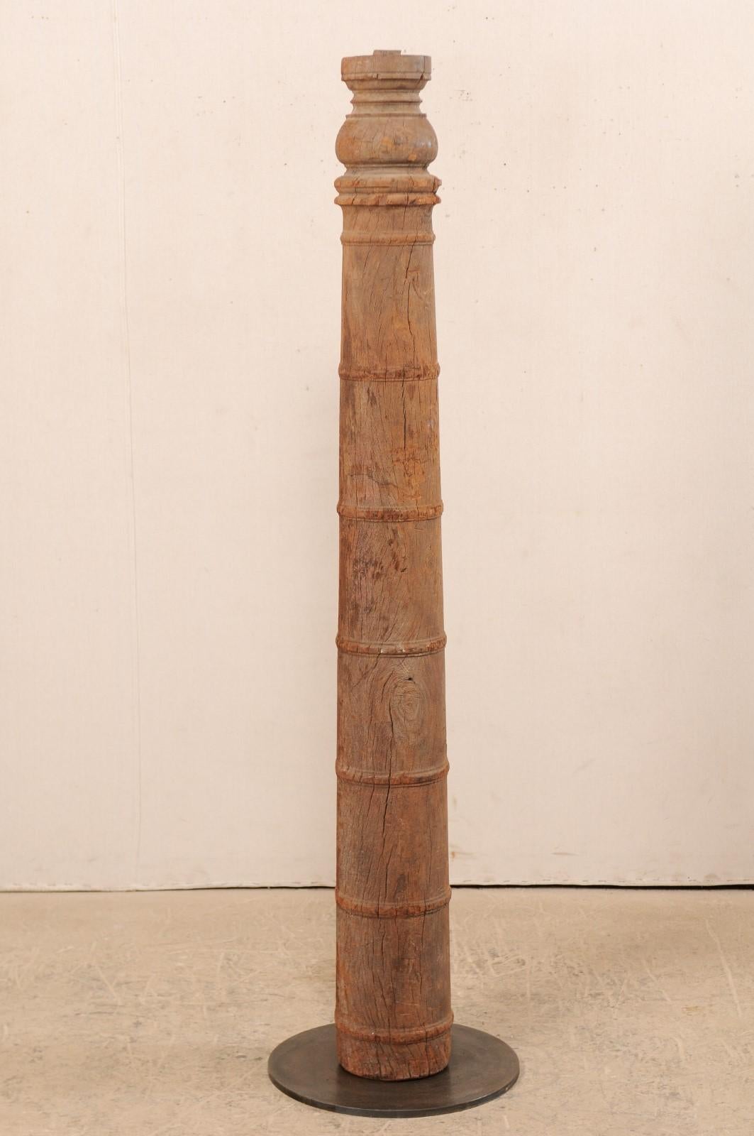 Indian British Colonial Decorative Carved Wood Column For Sale