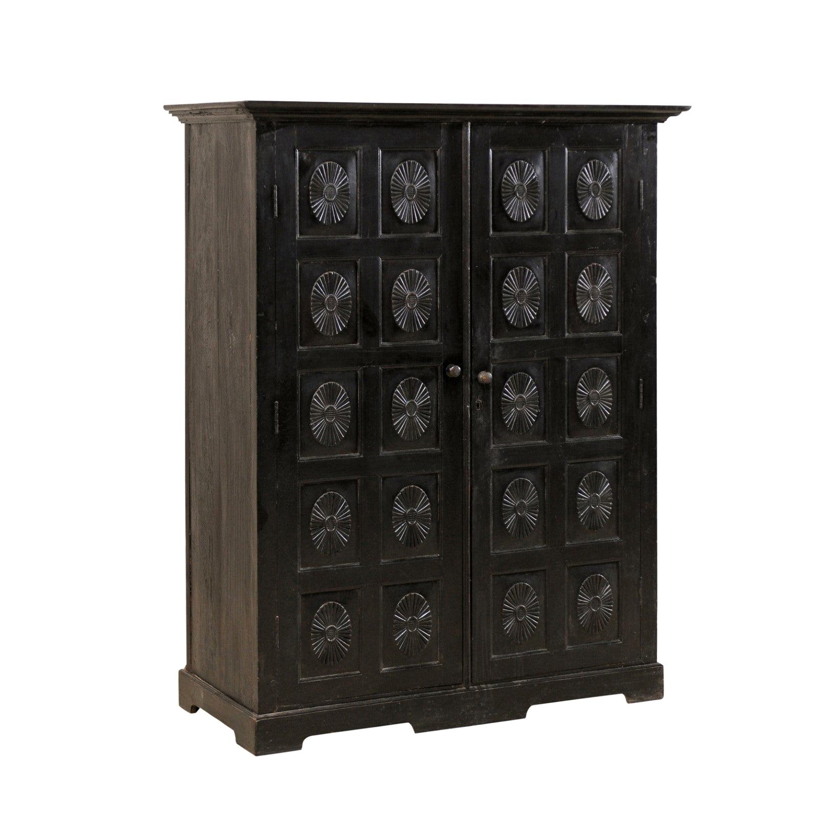 British Colonial Ebonized Wood Cabinet from Mid-20th Century