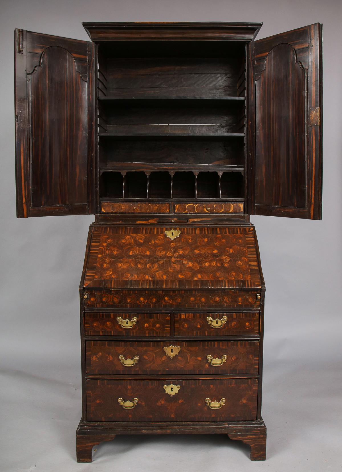 British Colonial Ebony Bureau Bookcase In Good Condition For Sale In Greenwich, CT