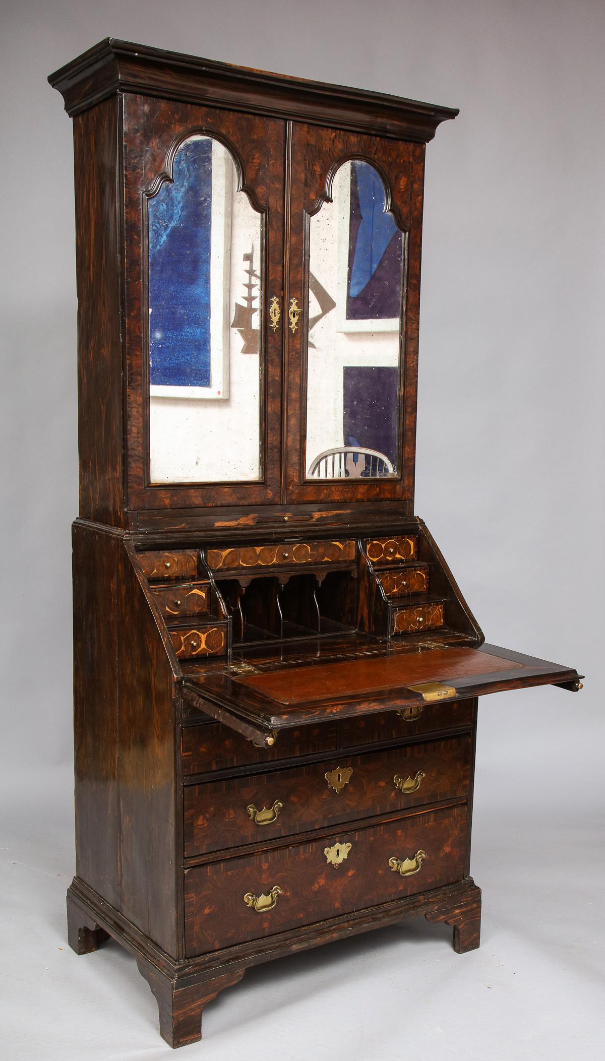 Early 18th Century British Colonial Ebony Bureau Bookcase For Sale