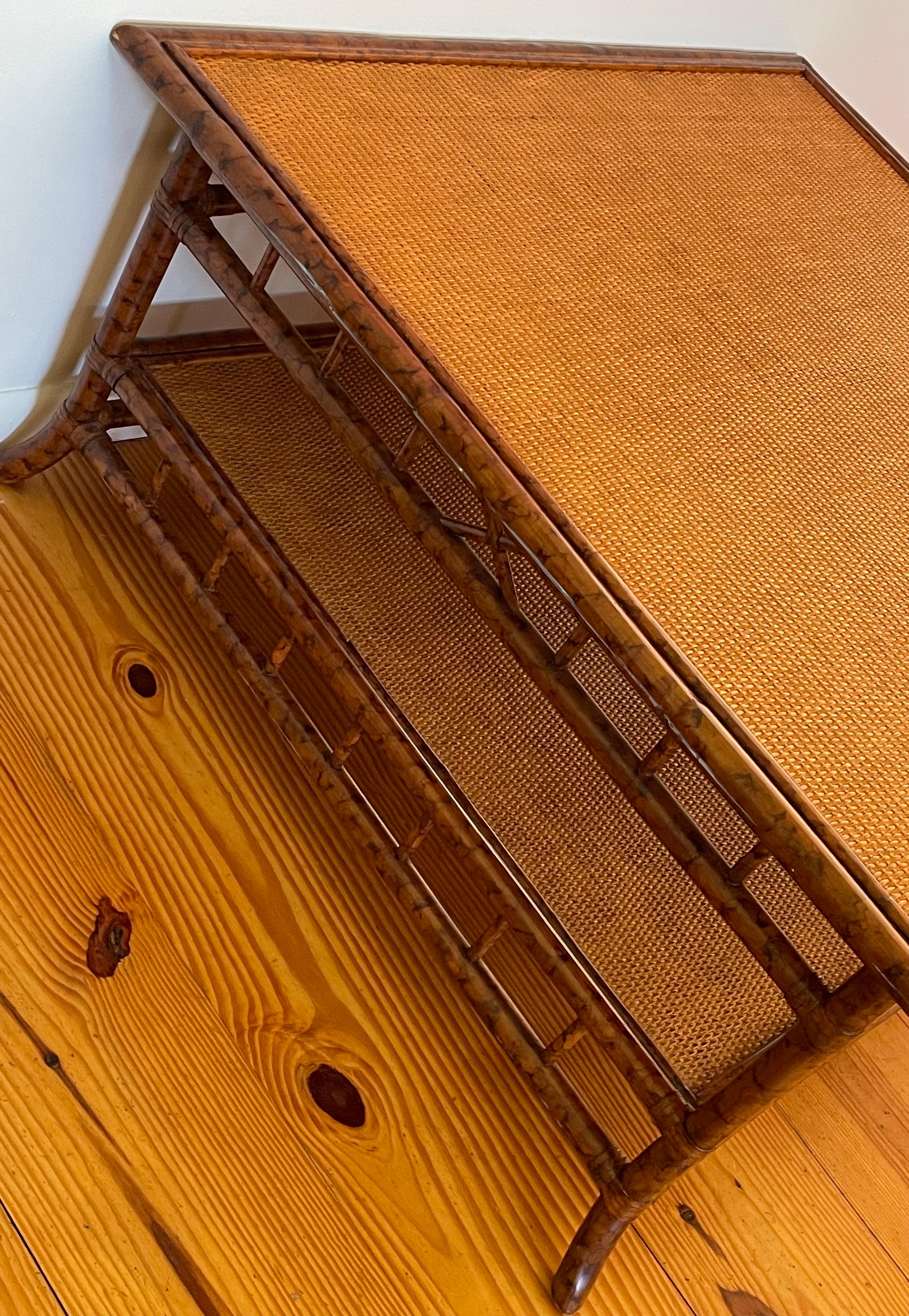 20th Century British Colonial Faux Bamboo and Grass Cloth Square Coffee Table For Sale
