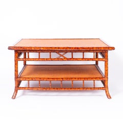 British Colonial Faux Bamboo and Grasscloth Square Coffee Table