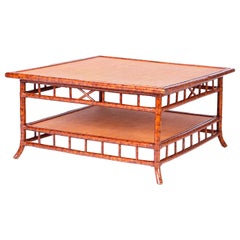 British Colonial Faux Bamboo and Grasscloth Square Coffee Table