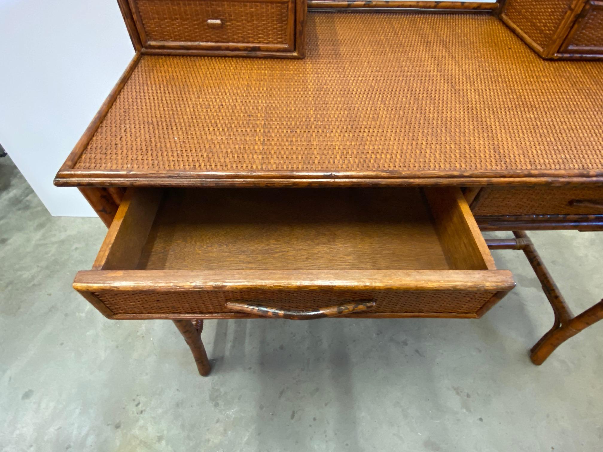 British Colonial Faux Bamboo Writing Desk and Matching Chair In Good Condition In Hopewell, NJ