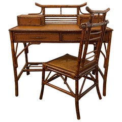 British Colonial Faux Bamboo Writing Desk and Matching Chair