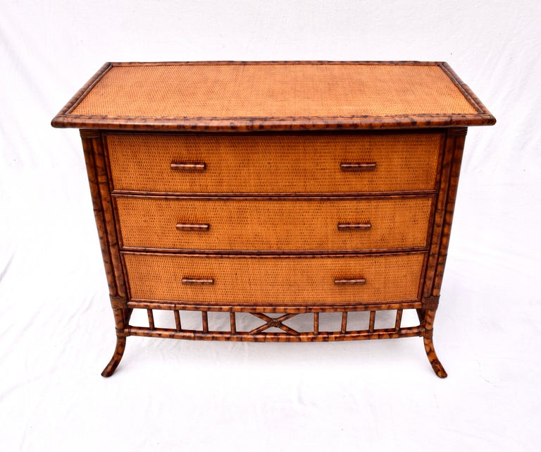 British Colonial Faux Tortoise Bamboo and Grass Cloth Chest of Drawers