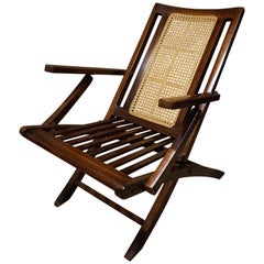 British Colonial Folding Campaign Chair with Cane Work and Bolts