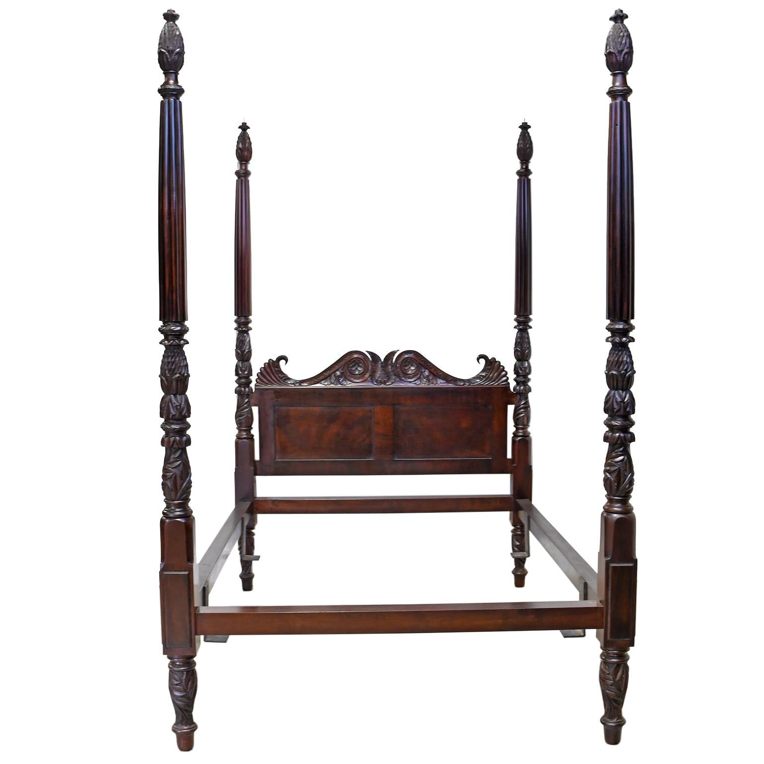 Antique British Colonial Four Poster Queen-Size Bed in Cuban Mahogany, c. 1820 7
