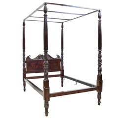 Antique British Colonial Four Poster Queen-Size Bed in Cuban Mahogany, c. 1820