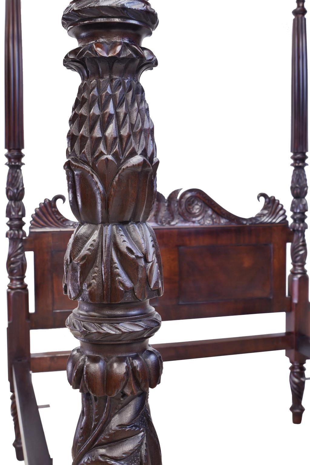 Caribbean Antique British Colonial Four Poster Queen-Size Bed in Cuban Mahogany, c. 1820