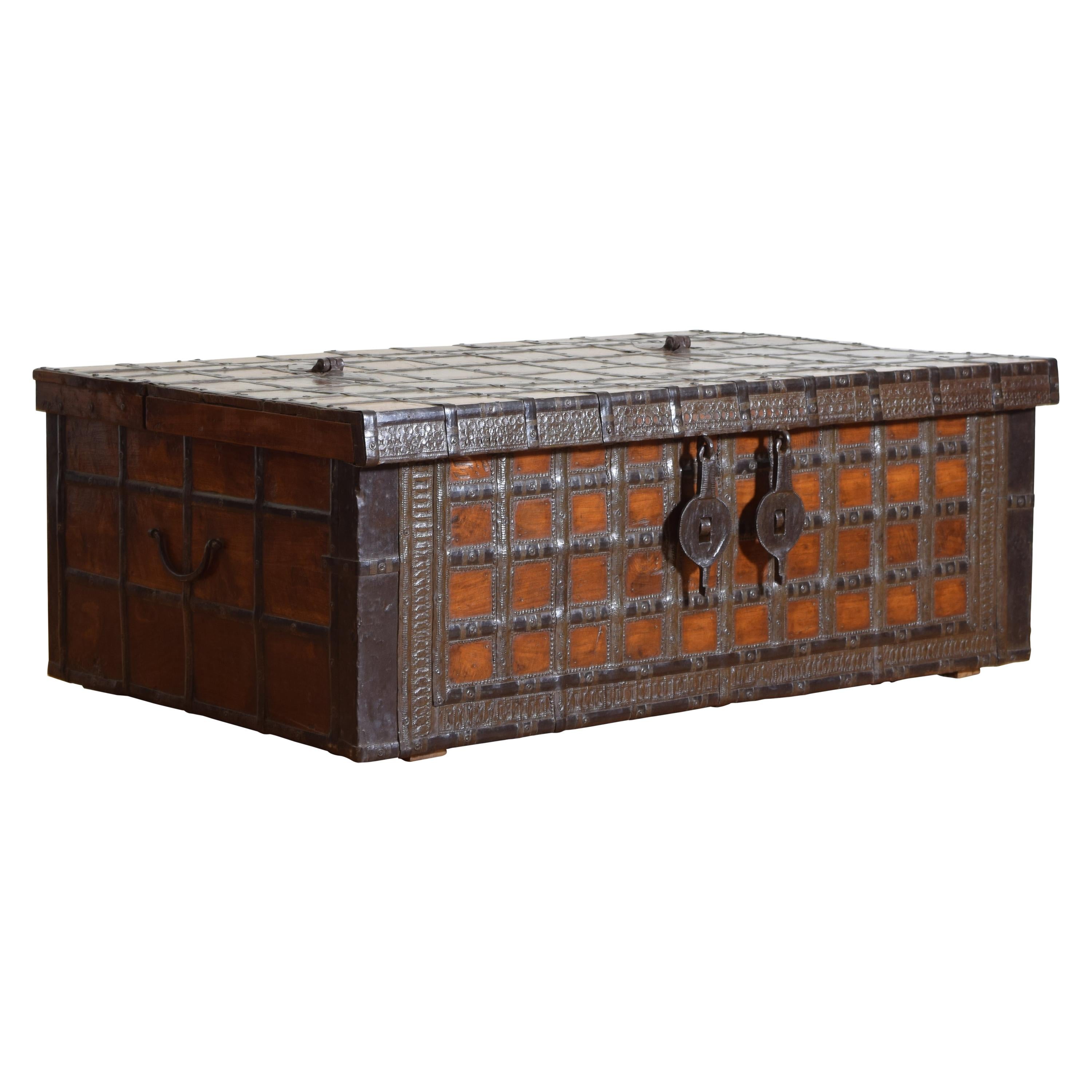 British Colonial Indian Large Teak and Iron-Bound Haveli Trunk, circa 1860