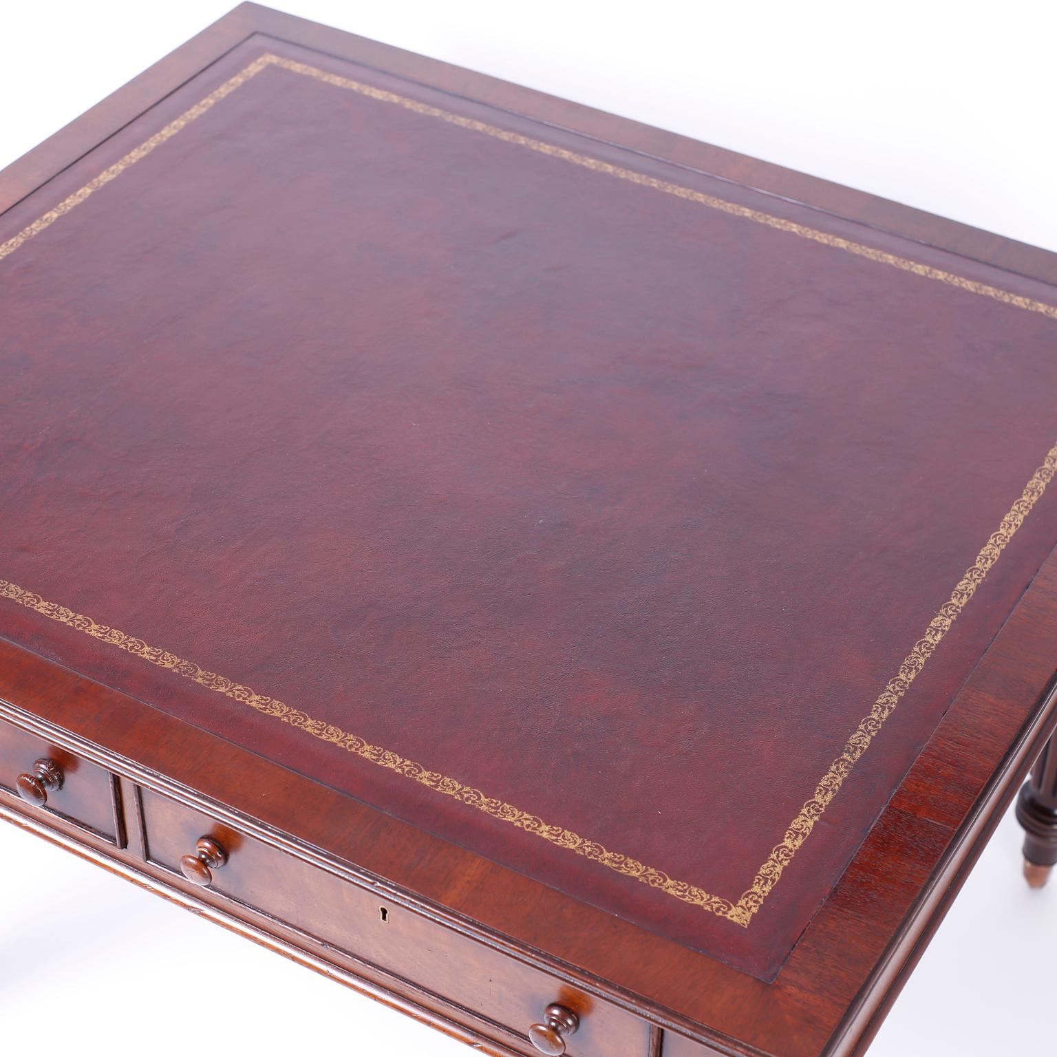 British Colonial Leather Top Partners Desk In Good Condition In Palm Beach, FL