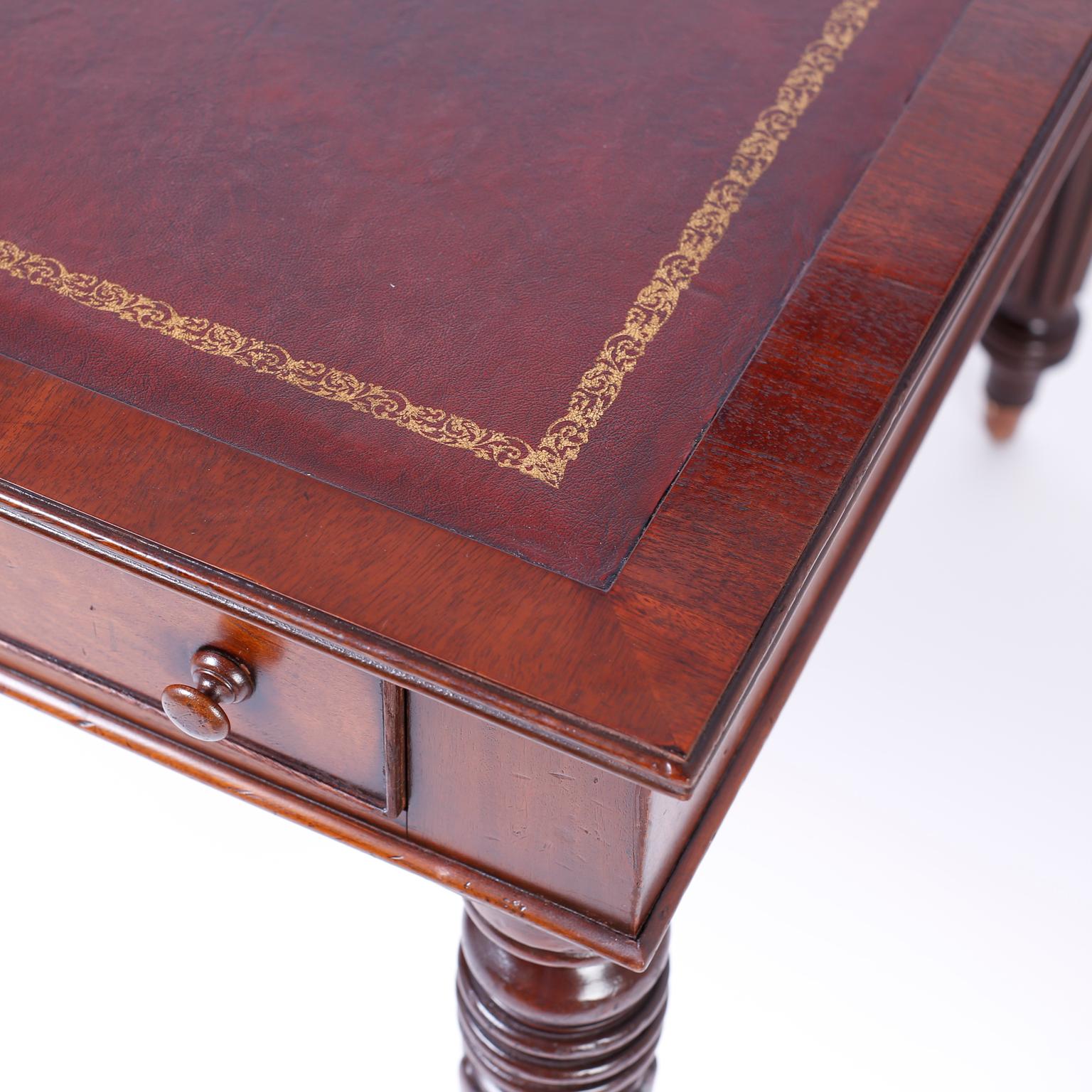 19th Century British Colonial Leather Top Partners Desk