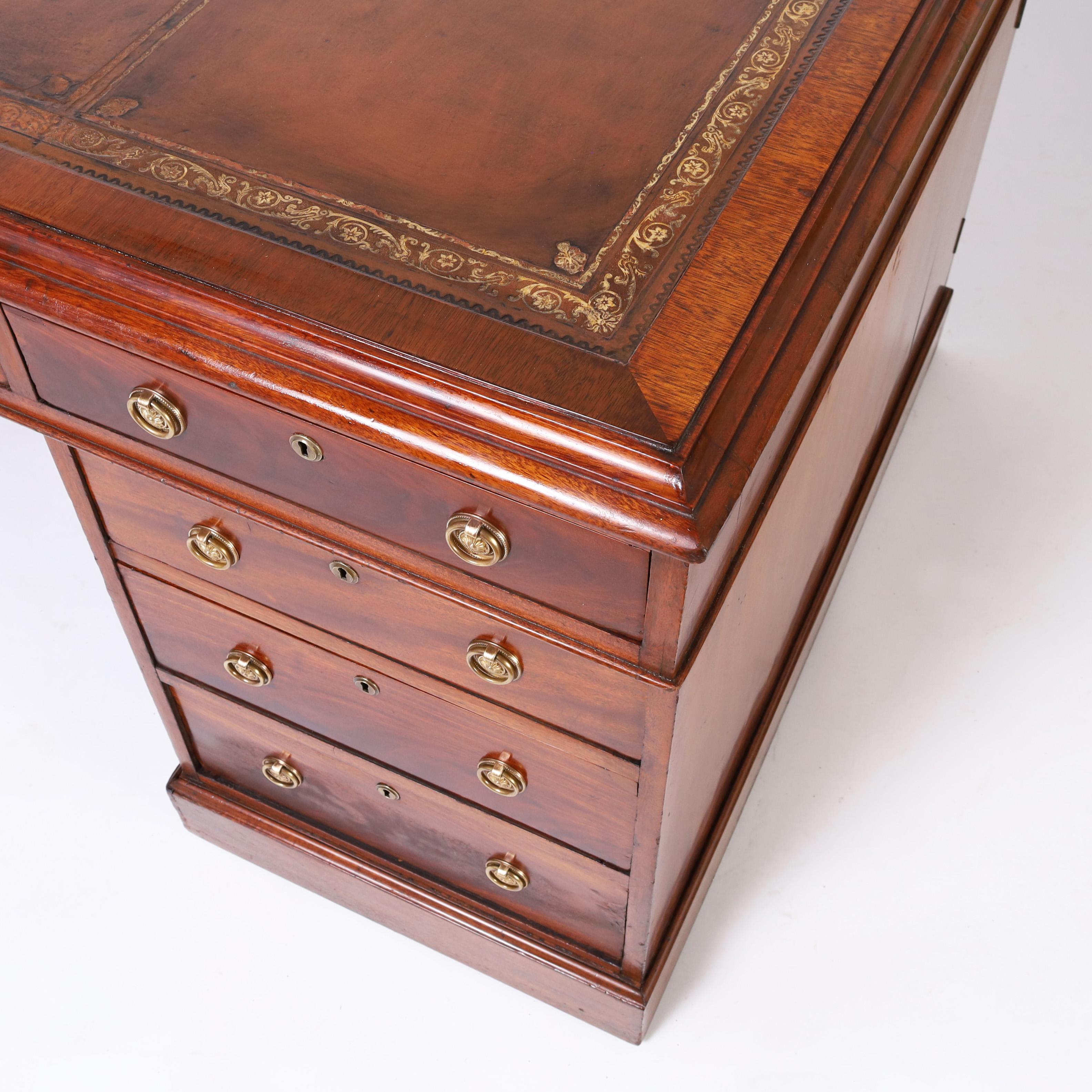 19th Century British Colonial Leather Top Partners Desk For Sale