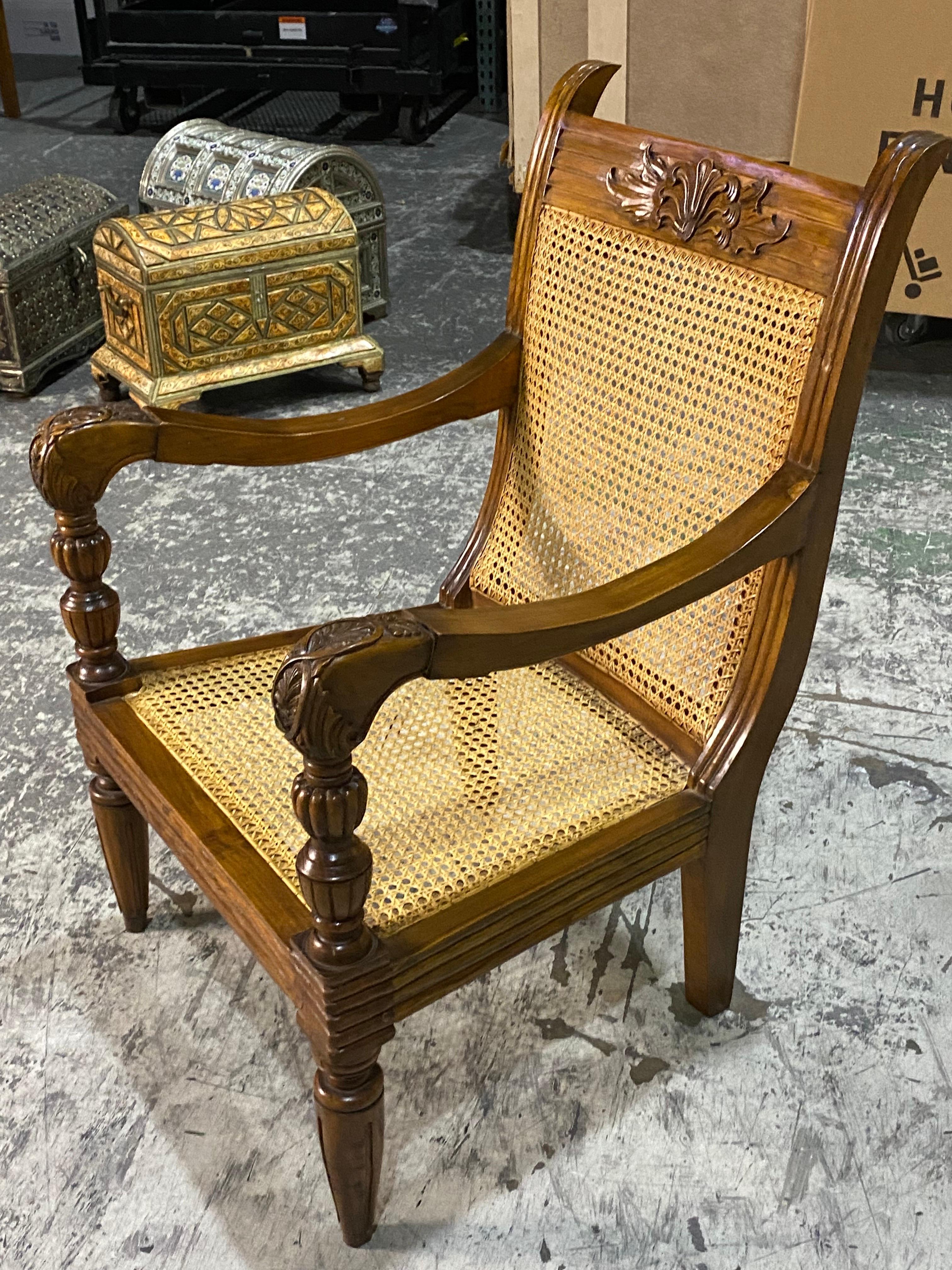 British Colonial Mahogany & Caned Armchair For Sale 13