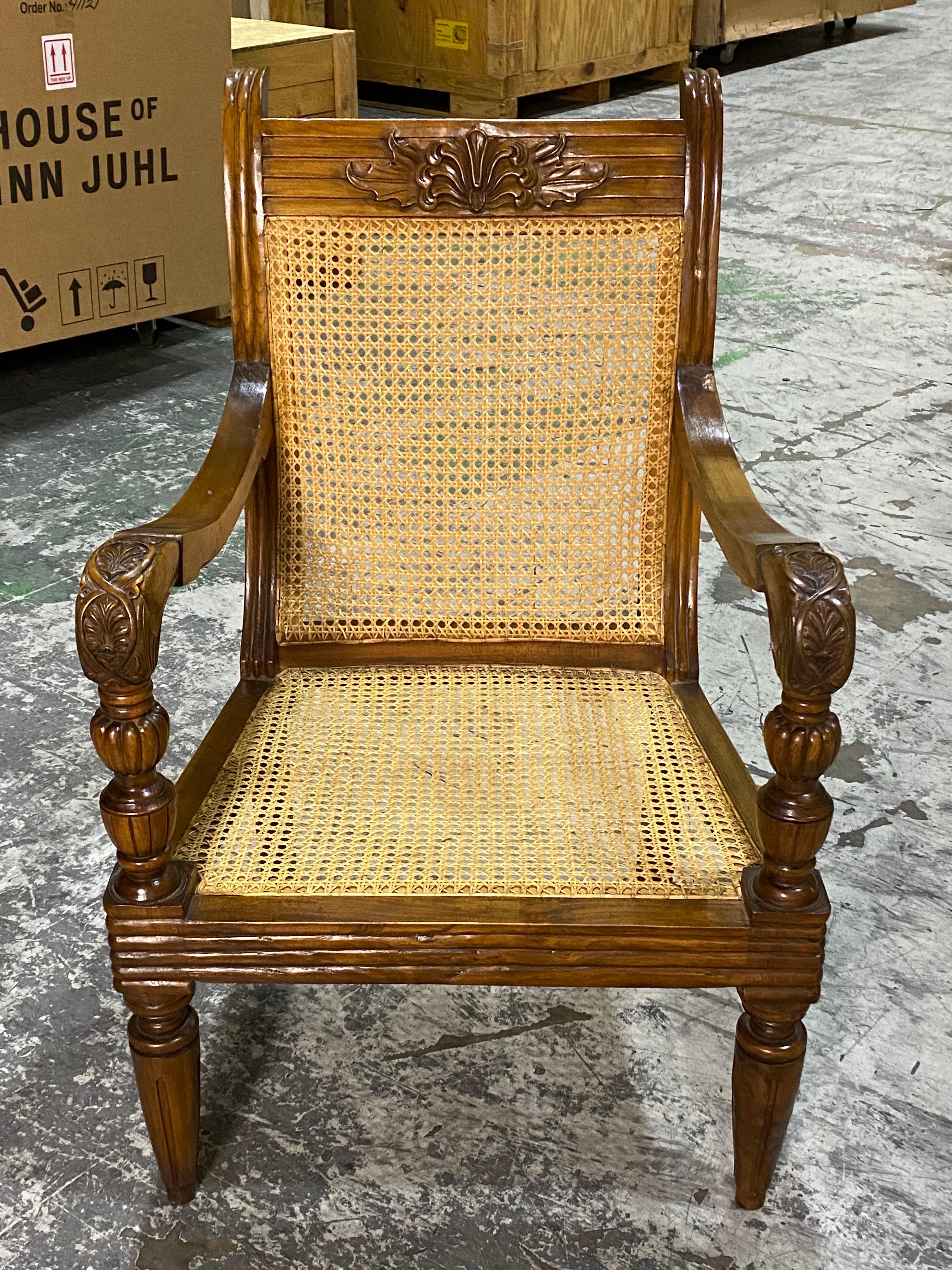 British Colonial Mahogany & Caned Armchair In Good Condition For Sale In Southampton, NY