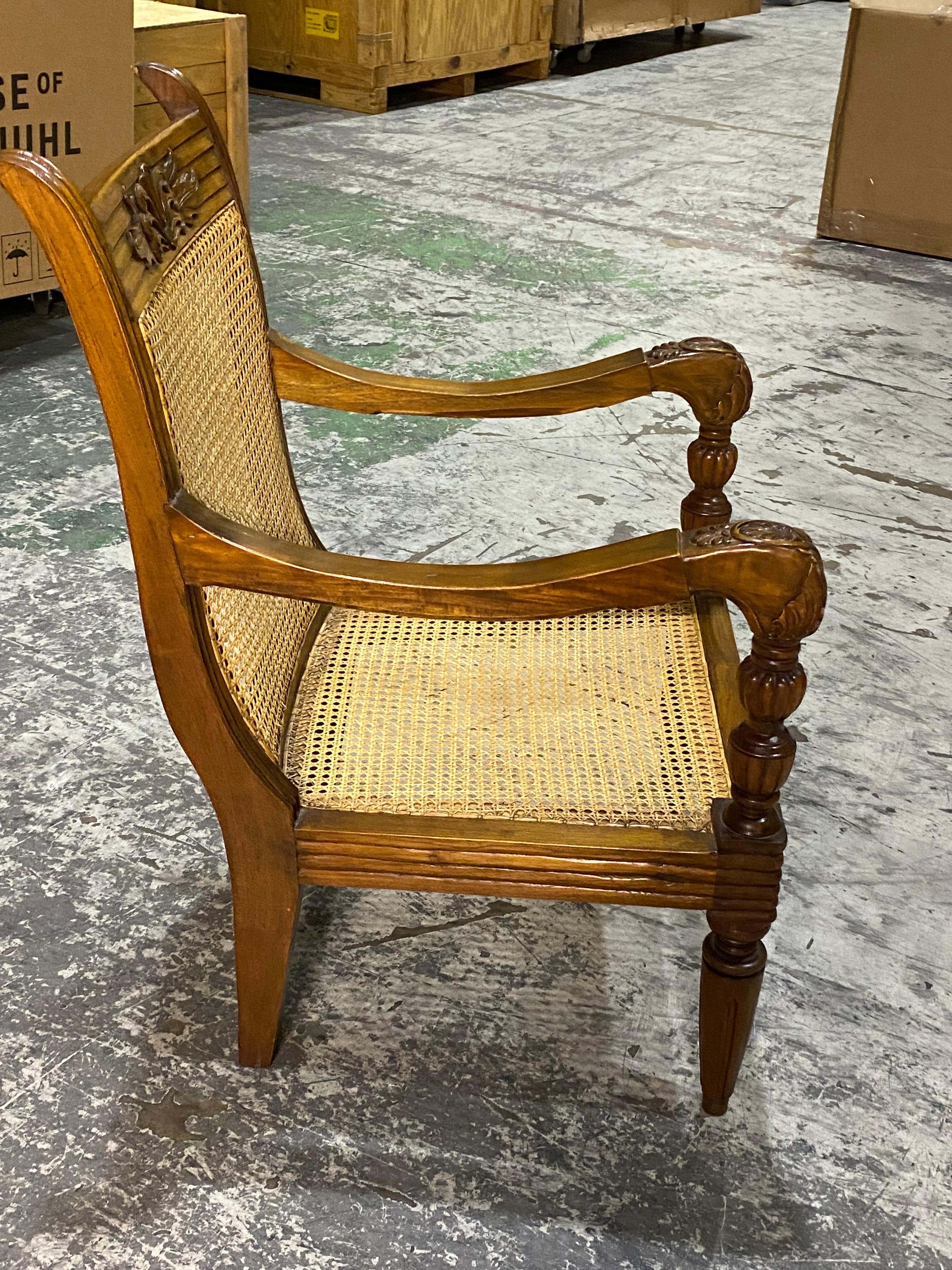 British Colonial Mahogany & Caned Armchair For Sale 2