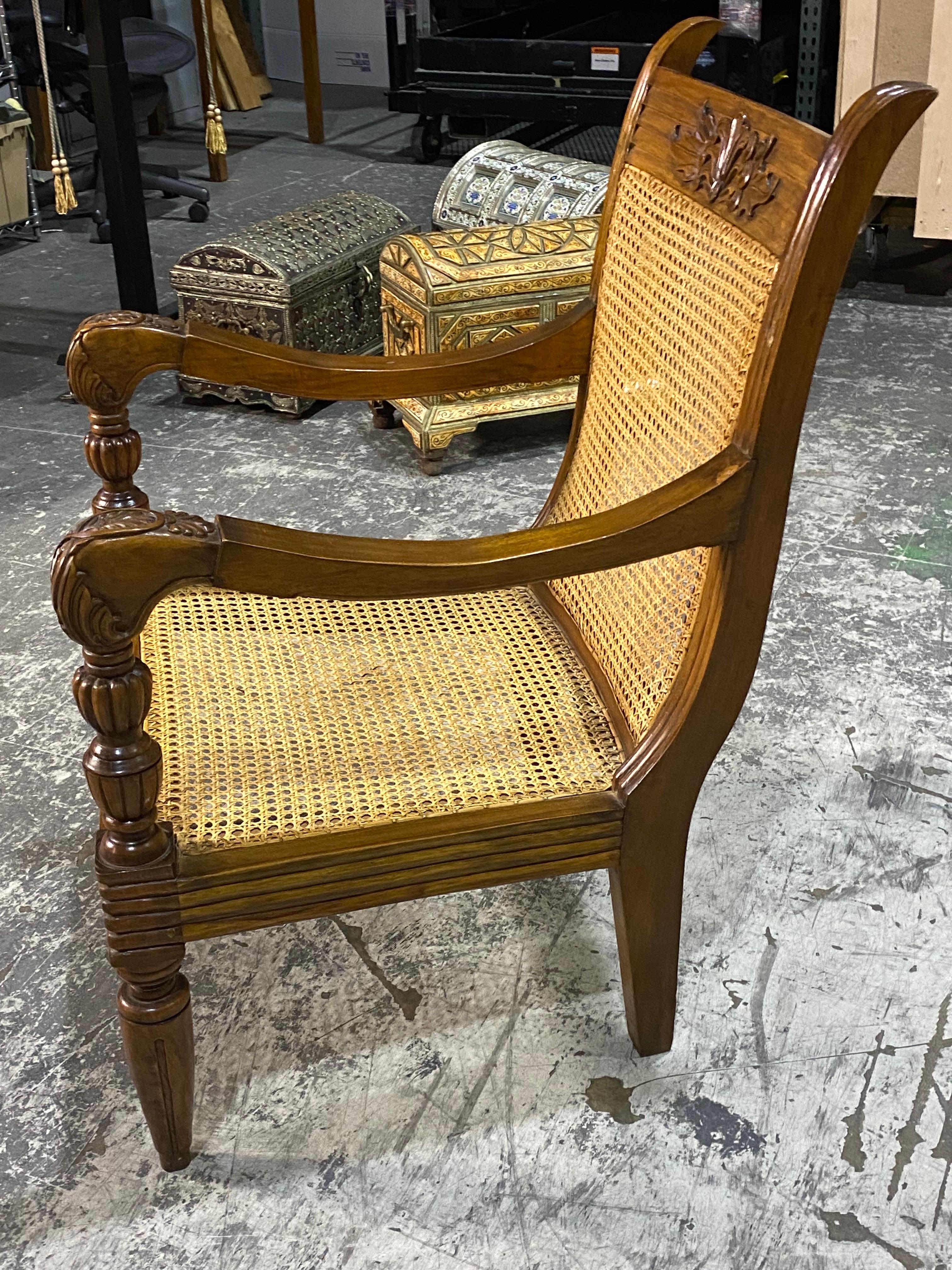 British Colonial Mahogany & Caned Armchair For Sale 3
