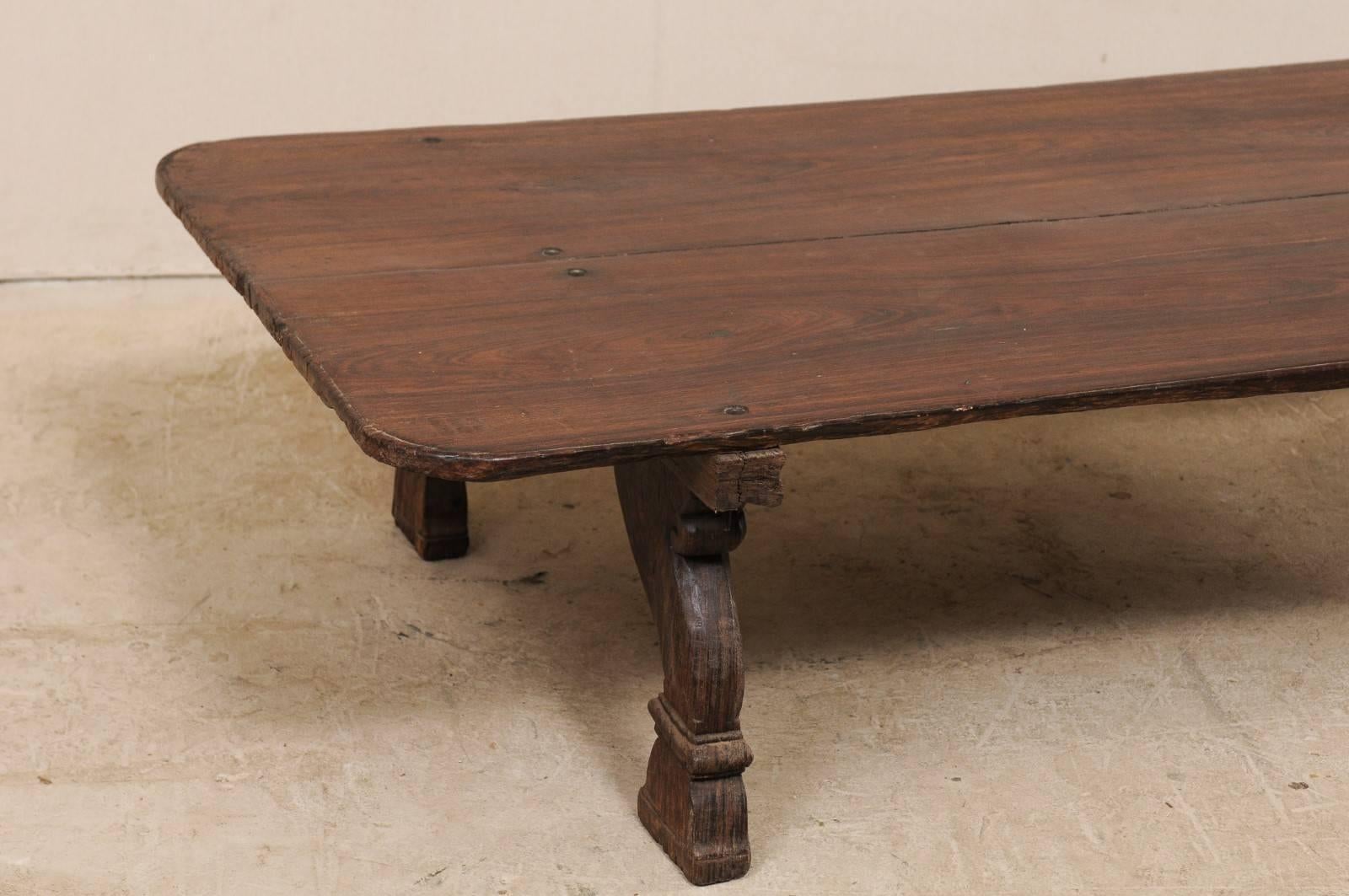 British Colonial Midcentury, Rectangular Carved Wood Coffee Table In Good Condition In Atlanta, GA