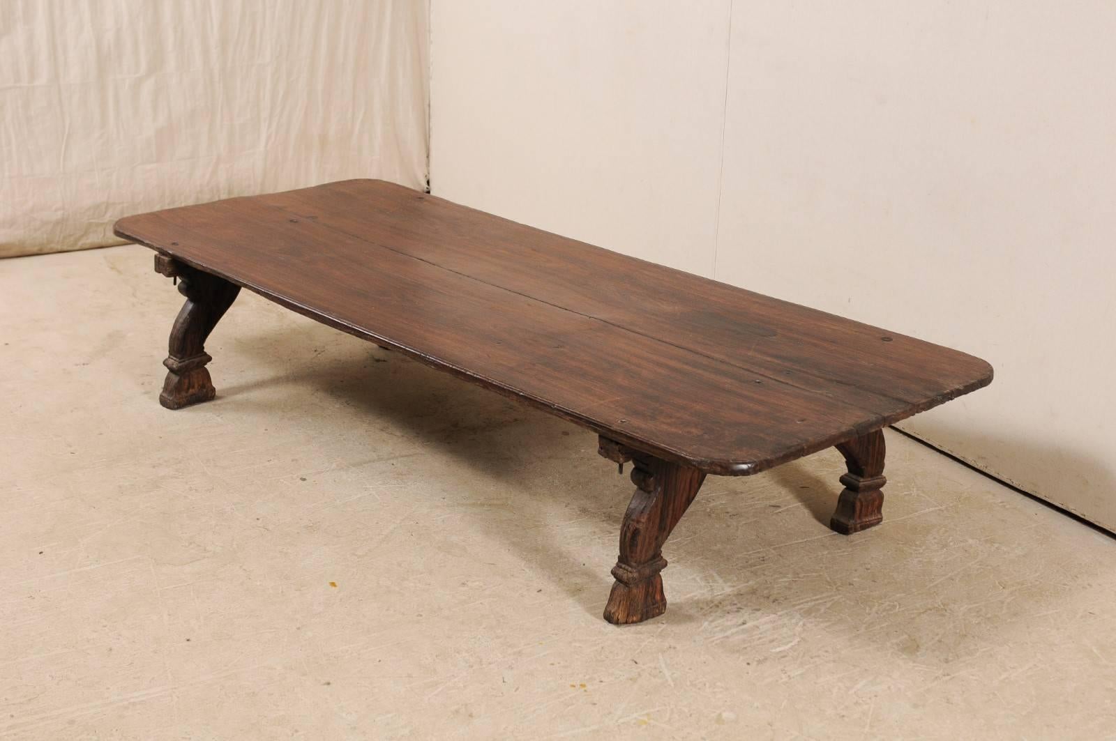 British Colonial Midcentury, Rectangular Carved Wood Coffee Table 1