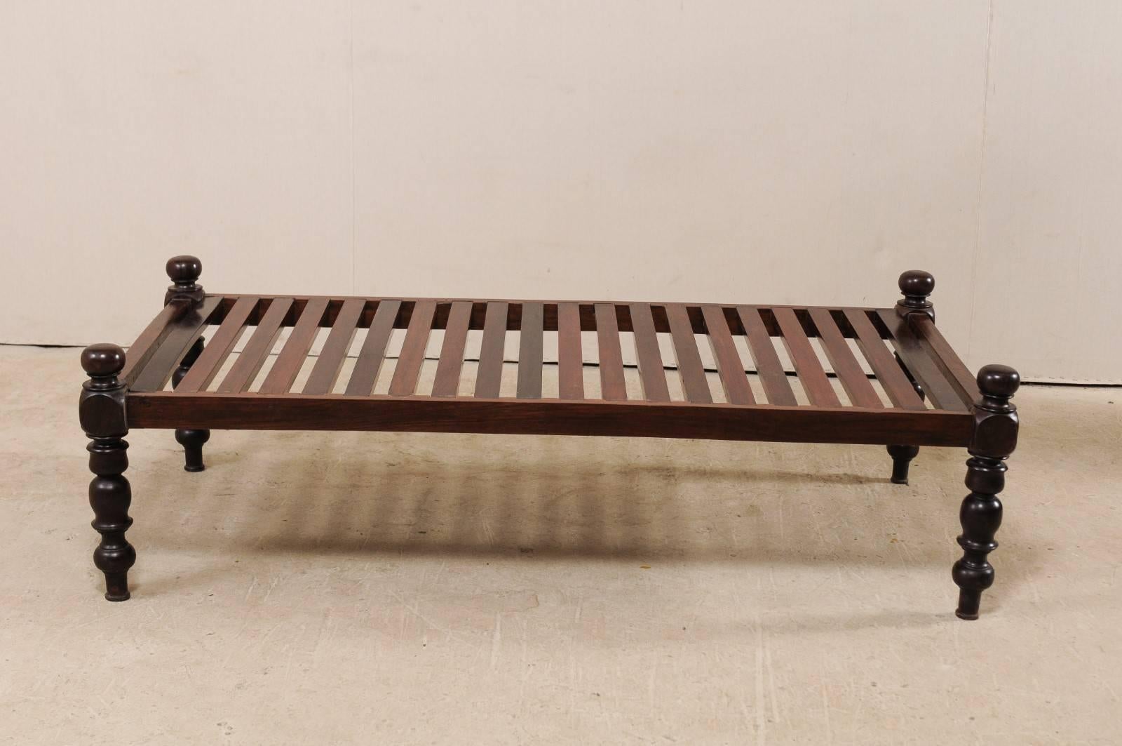 British Colonial Midcentury Slat Wood Daybed from India with Turned Legs 1