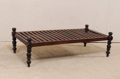 British Colonial Midcentury Slat Wood Daybed from India with Turned Legs