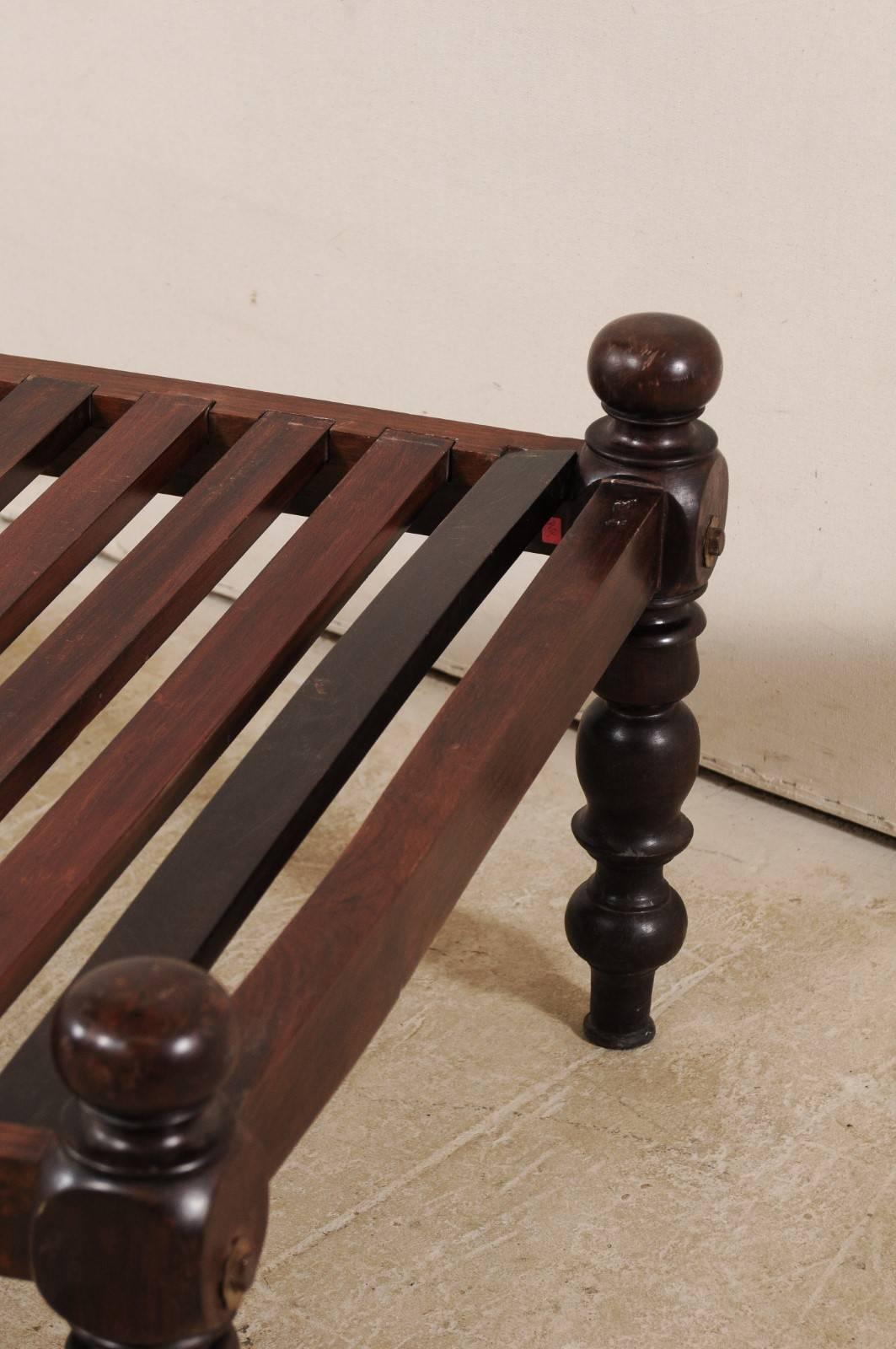 Carved British Colonial Midcentury Slat Wood Daybed from India with Turned Legs