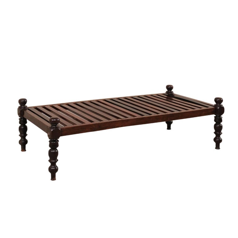 British Colonial Midcentury Slat Wood Daybed from India with Turned