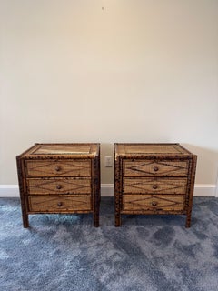 Vintage British Colonial Pair Bamboo Nightstands