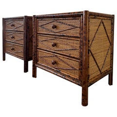 Coppia di Comodini in bambù British Colonial