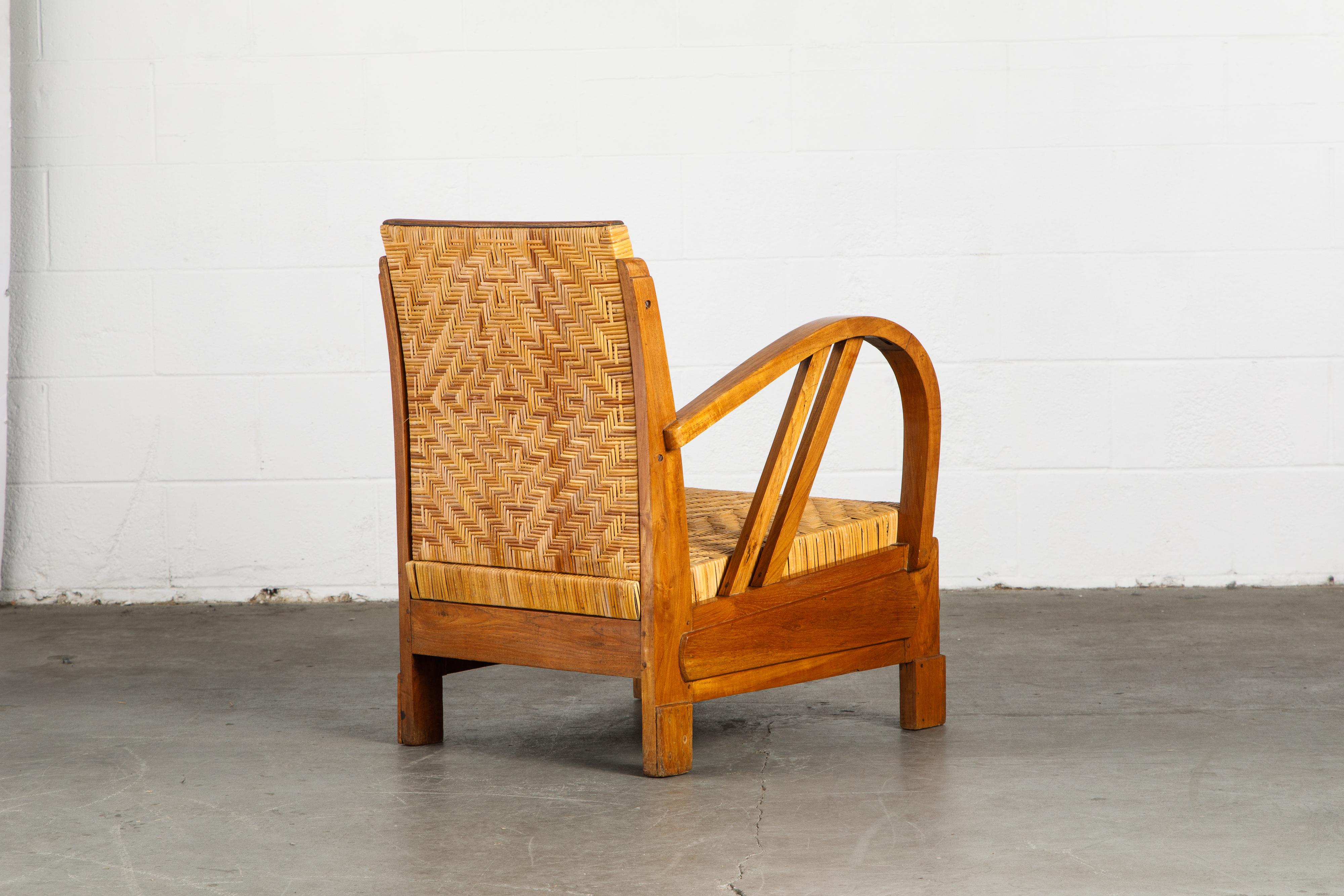 British Colonial Rattan und Holz Art Deco Lounge Stühle, ca. 1920er Jahre, Satz von vier 7