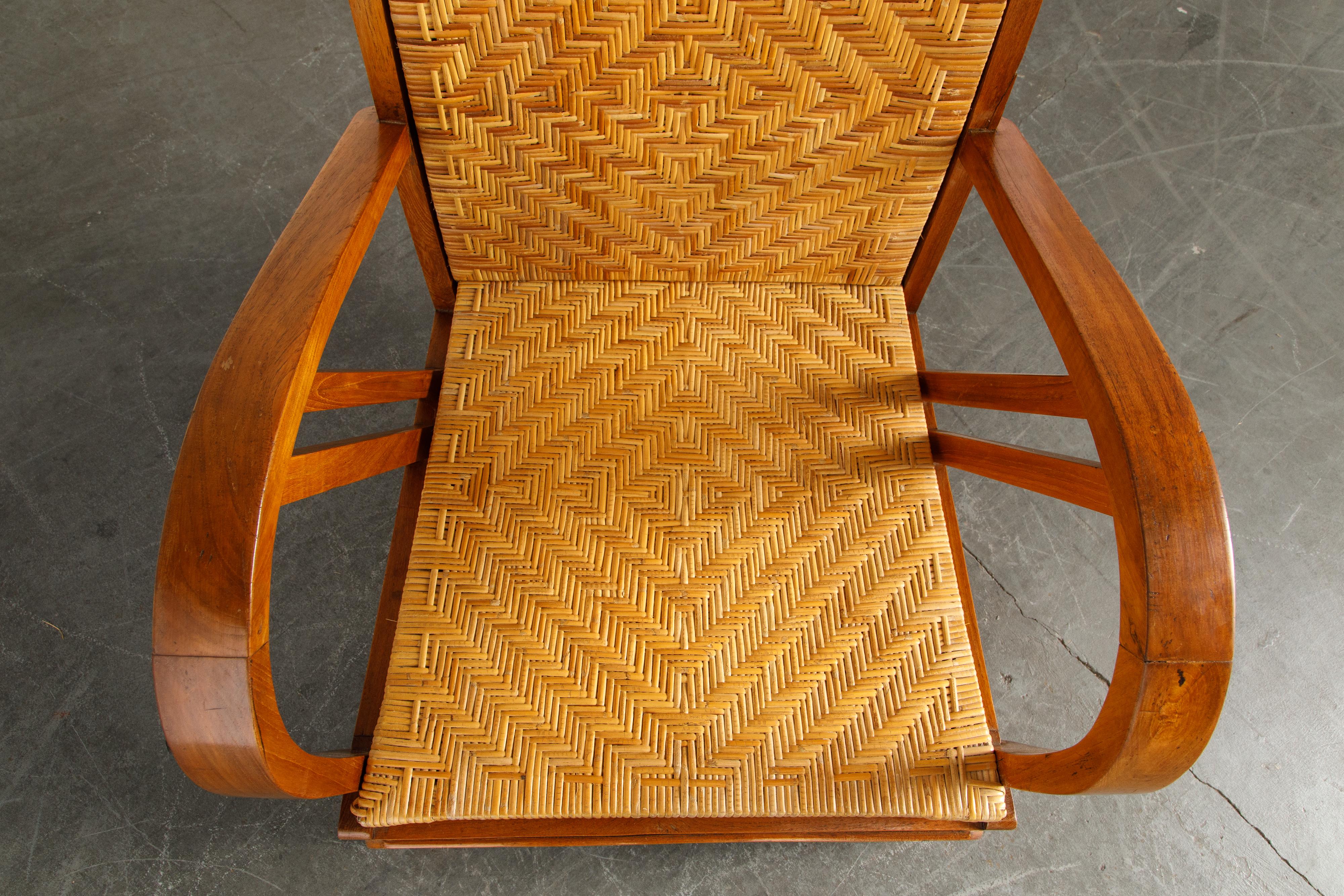 British Colonial Rattan und Holz Art Deco Lounge Stühle, ca. 1920er Jahre, Satz von vier 11