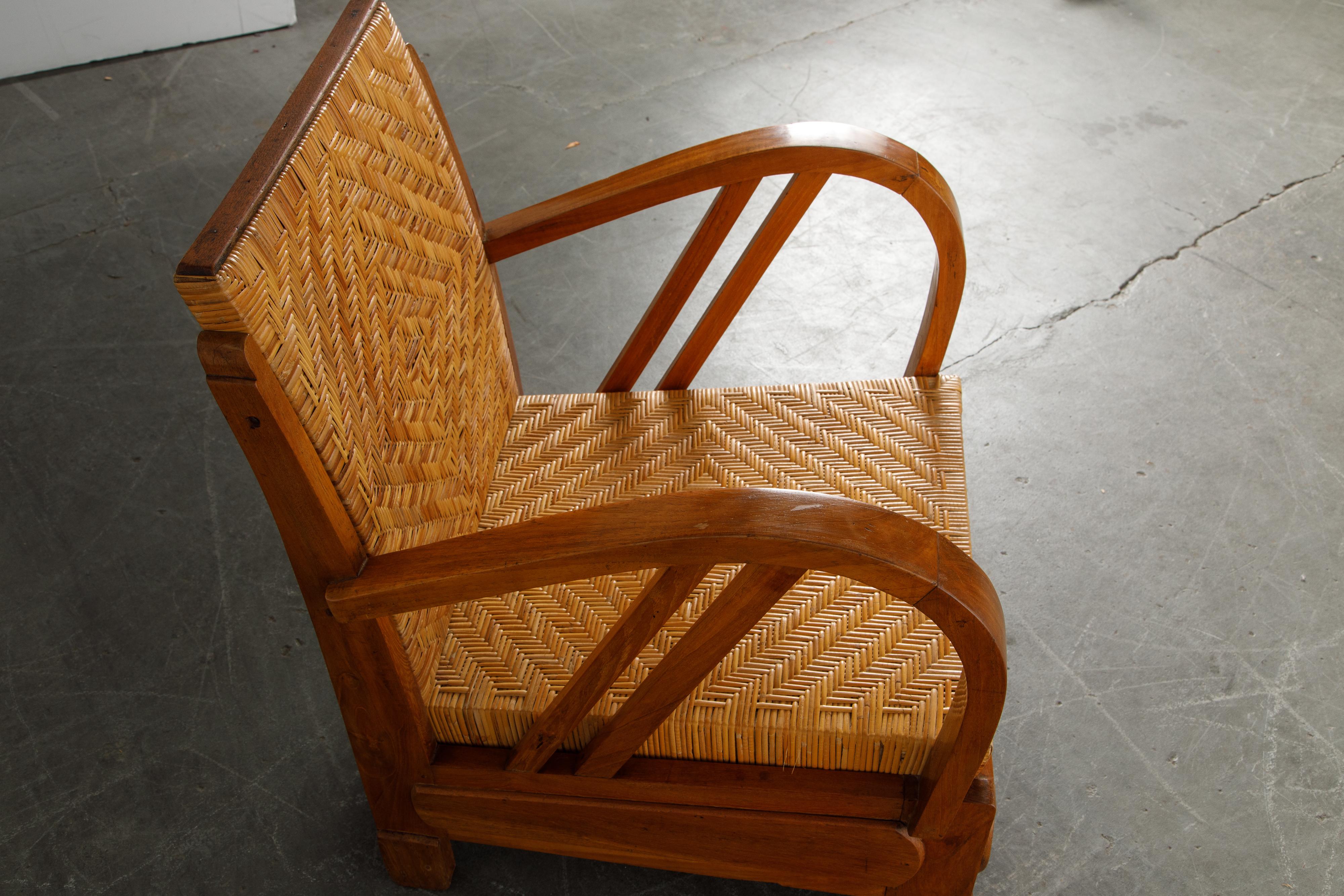 British Colonial Rattan und Holz Art Deco Lounge Stühle, ca. 1920er Jahre, Satz von vier 12