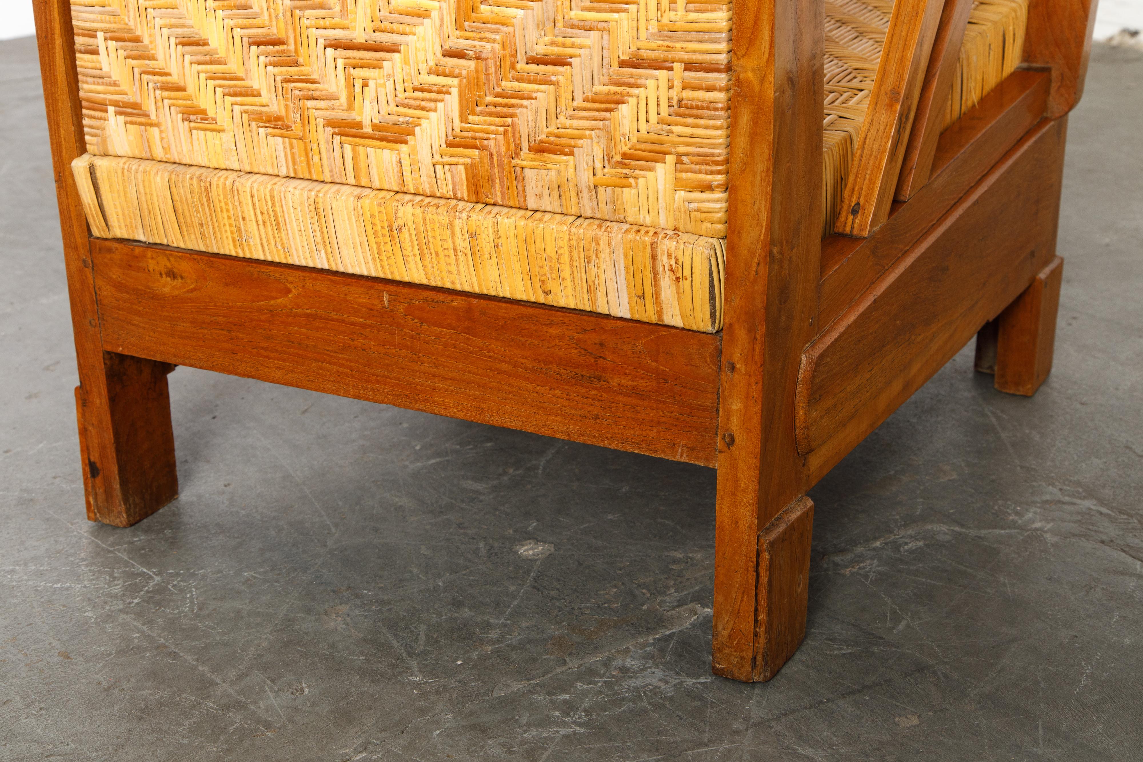British Colonial Rattan und Holz Art Deco Lounge Stühle, ca. 1920er Jahre, Satz von vier 13