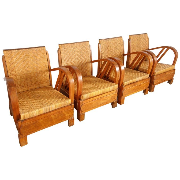 Wood Art Deco Lounge Chairs, Colonial Outdoor Furniture