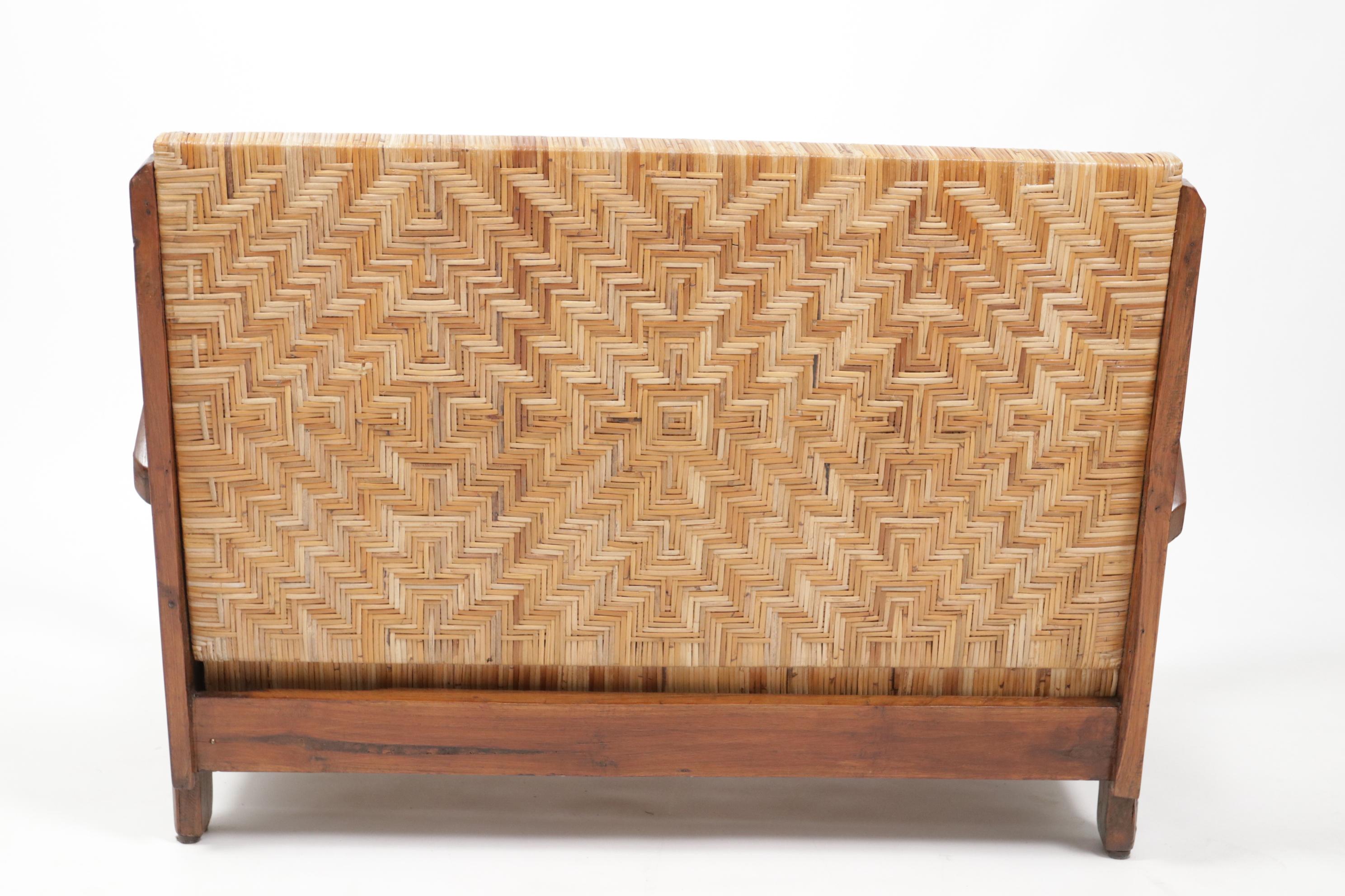 British Colonial Rattan and Wood Art Deco Lounge Sofa, c. 1920s 3