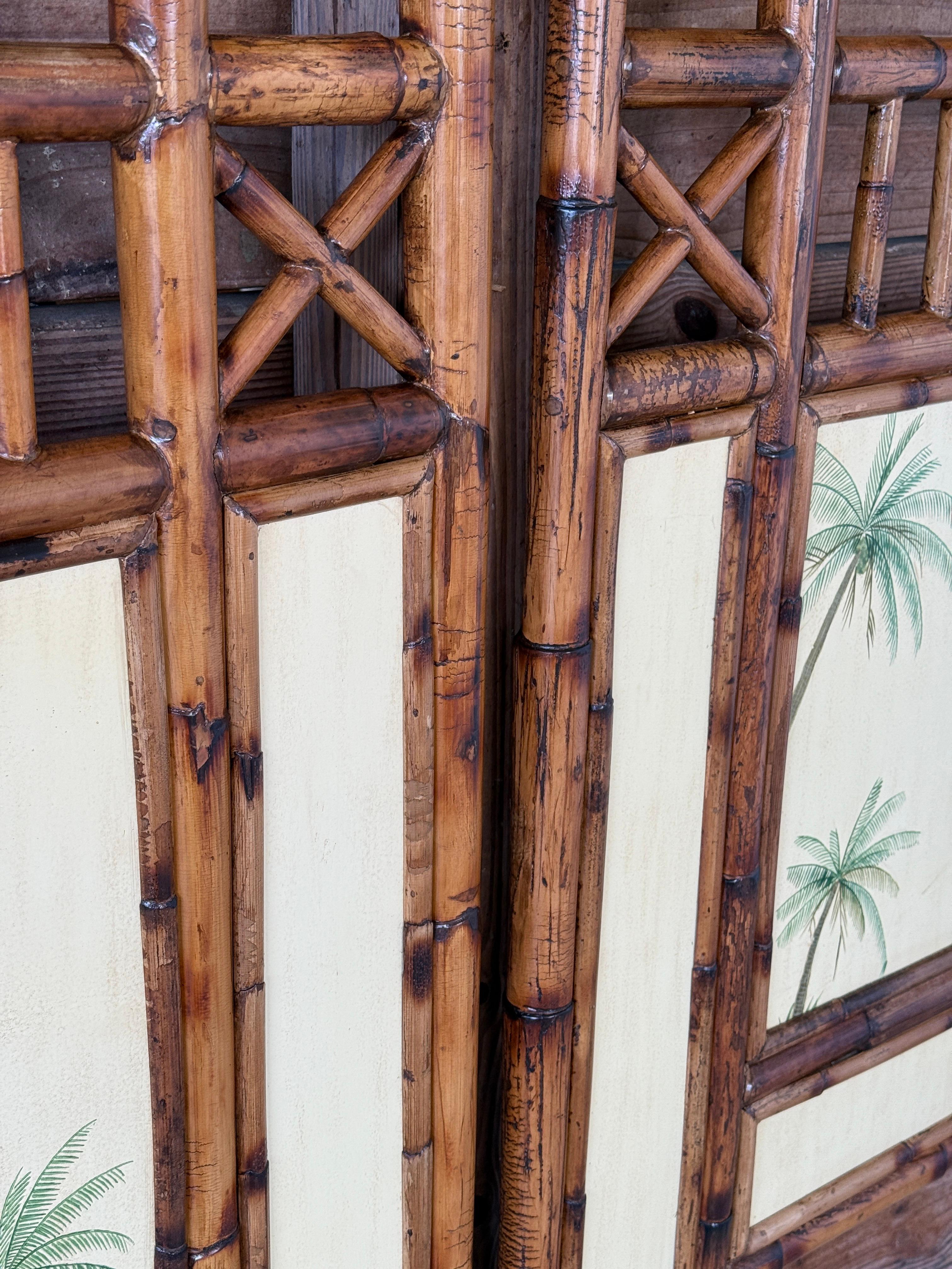 British Colonial Refinished Rattan Coastal Palm Tree Twin Headboards-Pair 5