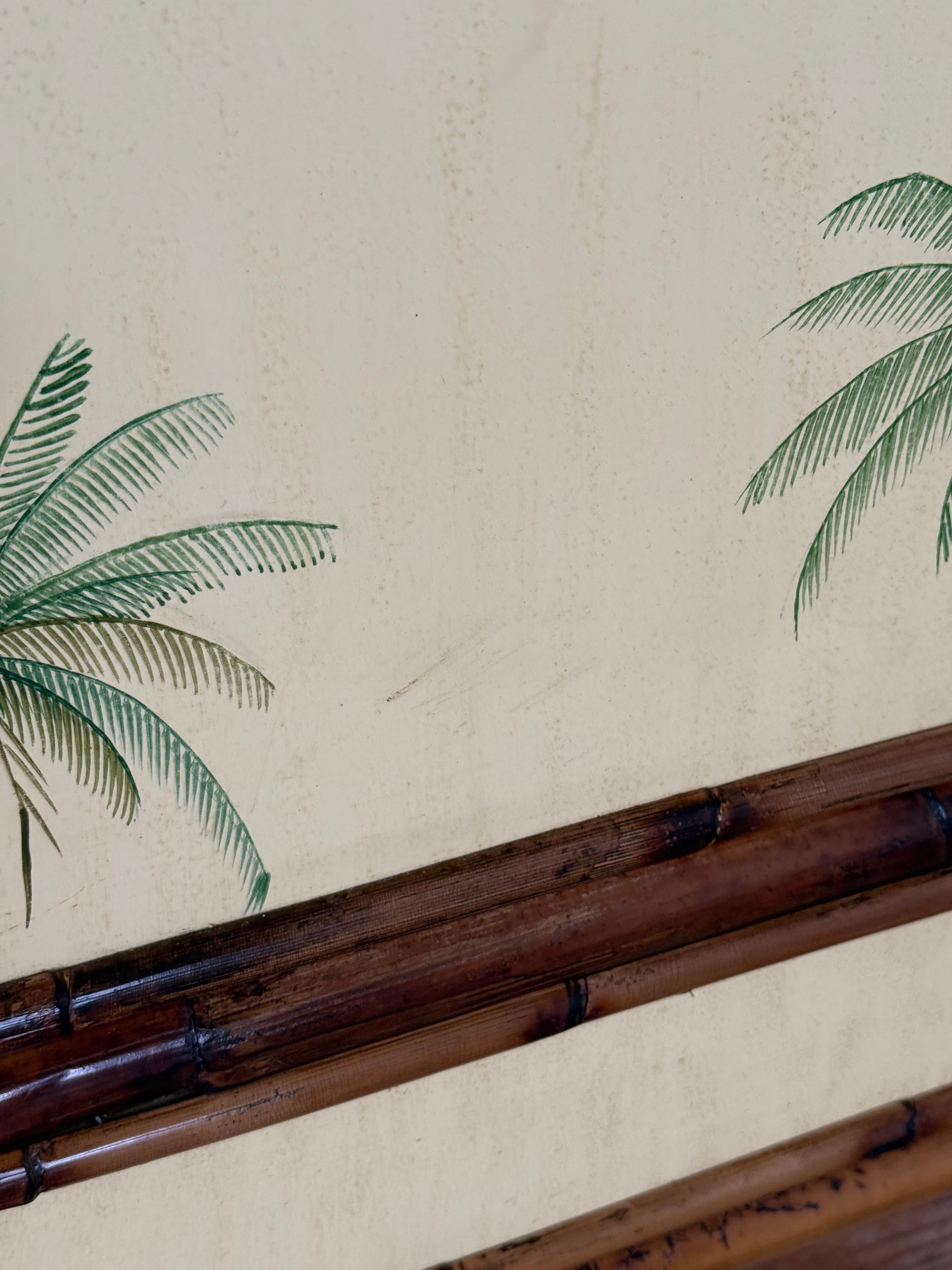 British Colonial Refinished Rattan Coastal Palm Tree Twin Headboards-Pair 6
