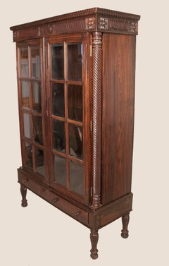 British Colonial Rosewood Cabinet with Glass Doors