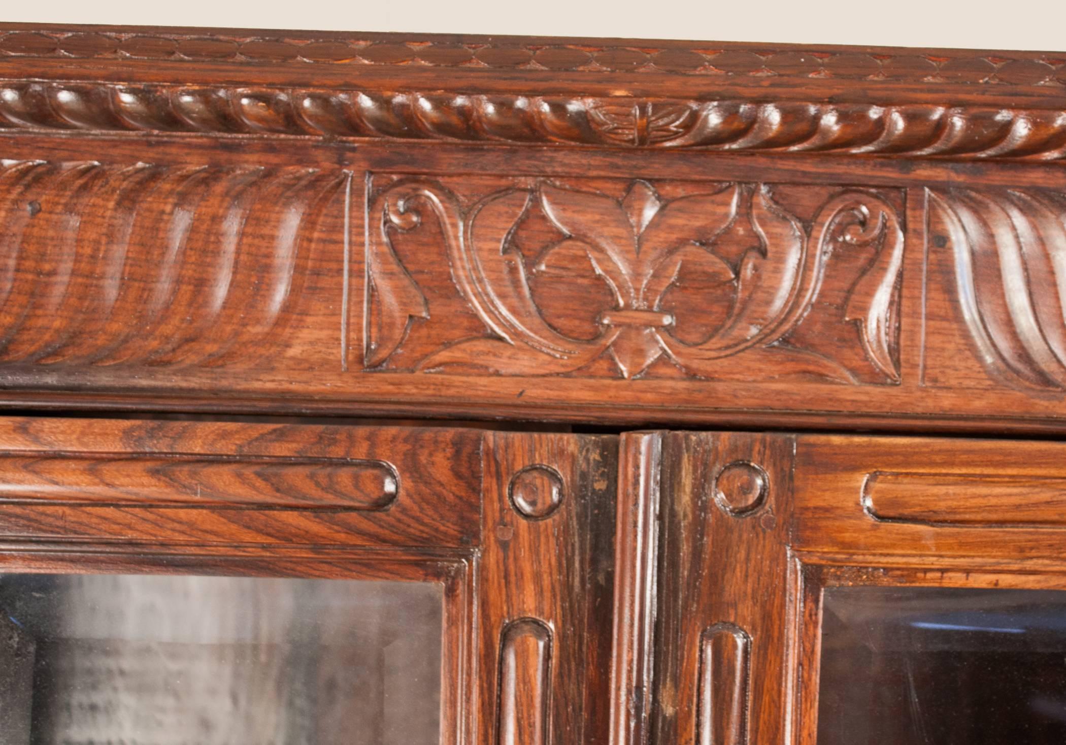 British Colonial Rosewood Cabinet with Glass Doors  In Good Condition In Heath, MA