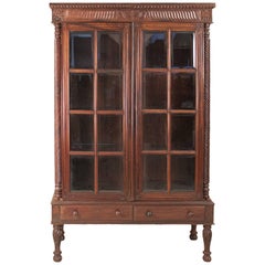 British Colonial Rosewood Cabinet with Glass Doors 
