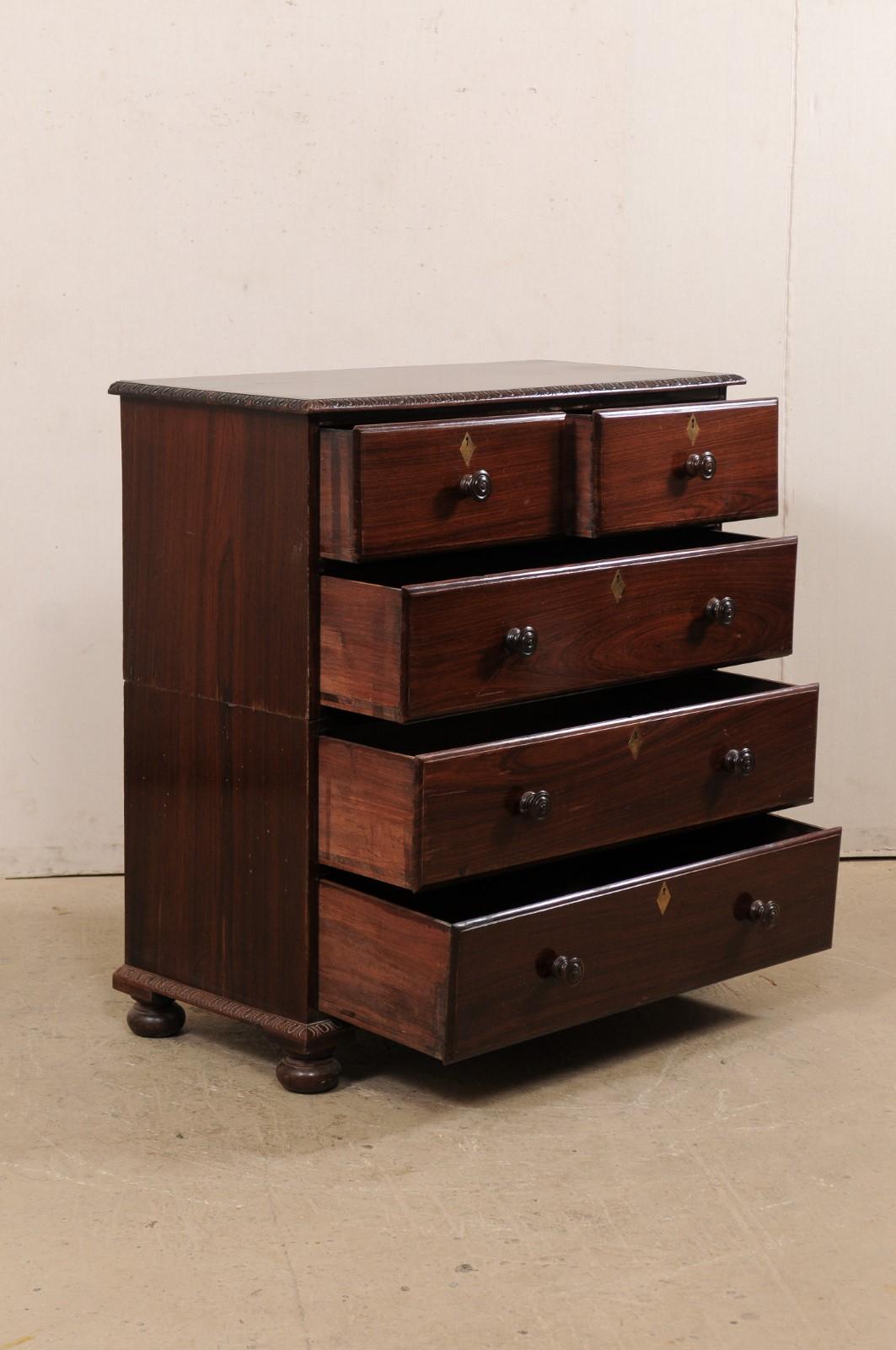British Colonial Rosewood Chest of Drawers w/ Egg-n-Dart Trim, Early 20th C For Sale 1