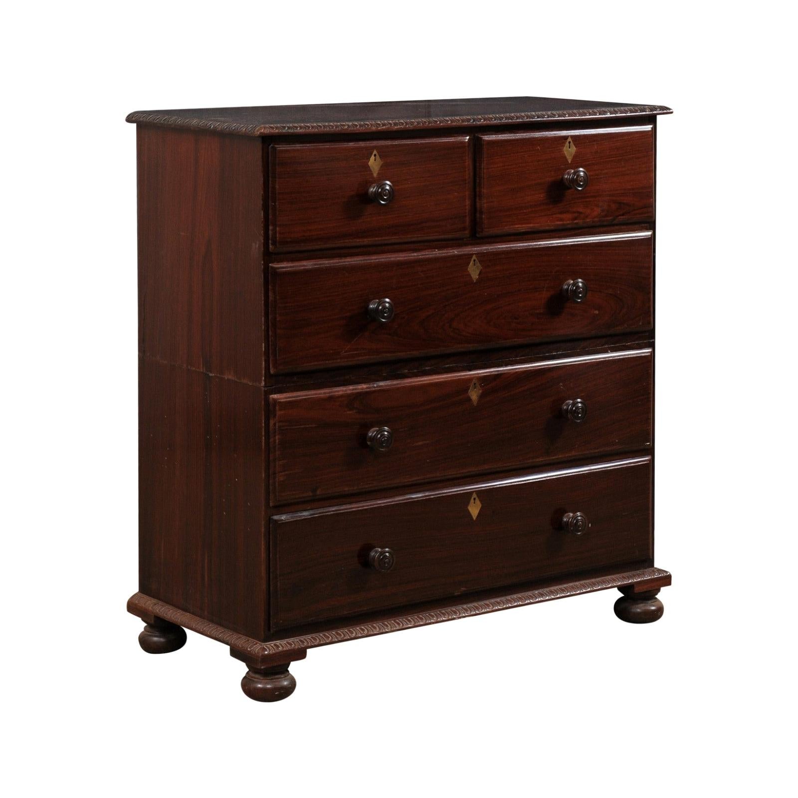British Colonial Rosewood Chest of Drawers w/ Egg-n-Dart Trim, Early 20th C For Sale