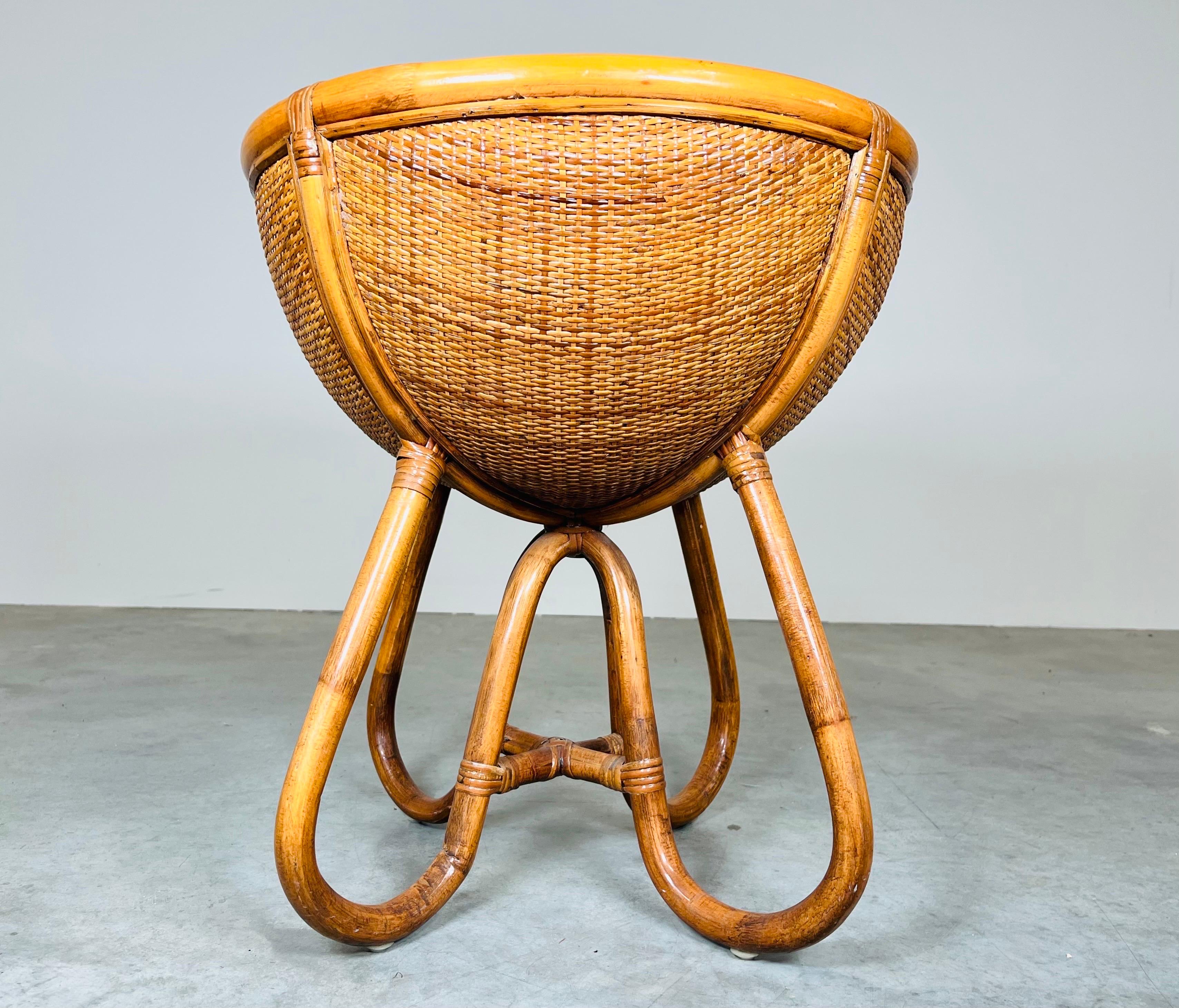 Woven British Colonial Round Bohemian Bamboo & Grasscloth Cane Occasional Drum Table