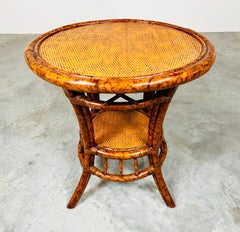 British Colonial Runde böhmischen Faux gebrannten Bambus & Grasscloth Beistelltisch