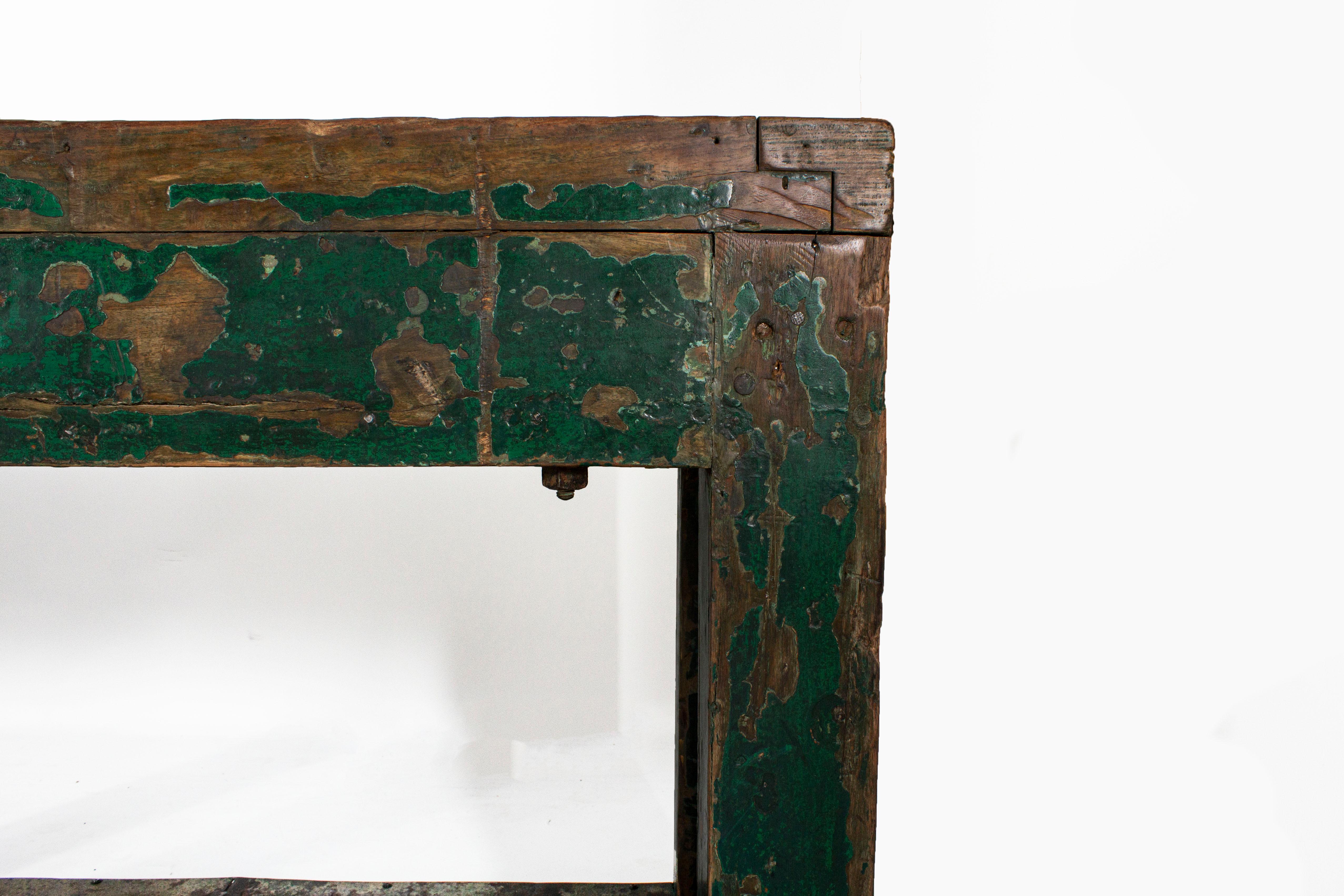 British Colonial Server in Original Paint Patina, Green In Good Condition In Dallas, TX