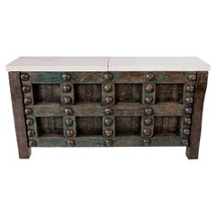 British Colonial Shop Counter with Limestone Top Original Patina